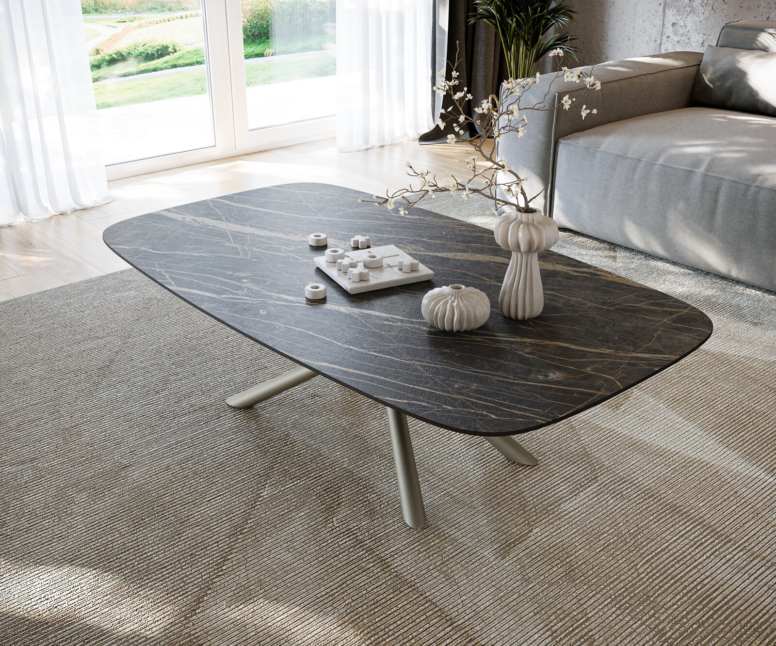 Couchtisch Edge Boot 140x80 cm Keramik Laminam® Noir Desir Braun Sarity Metall Effektfinish Titan 3