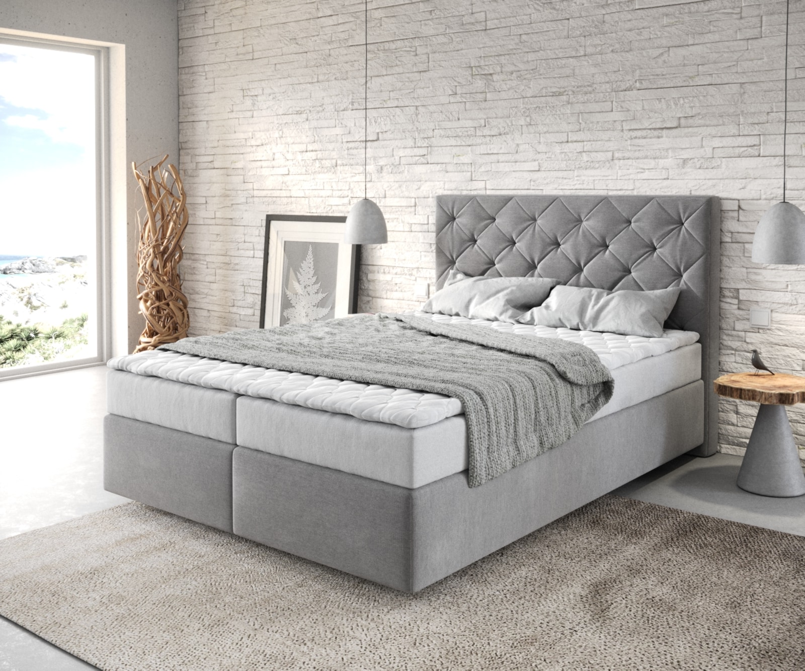 Boxspringbett Dream-Great 140x200 cm Mikrofaser Grau mit Matratze und Topper Boxspringbett Dream-Great 140x200 cm Mikrofaser Grau mit Matratze und Topper