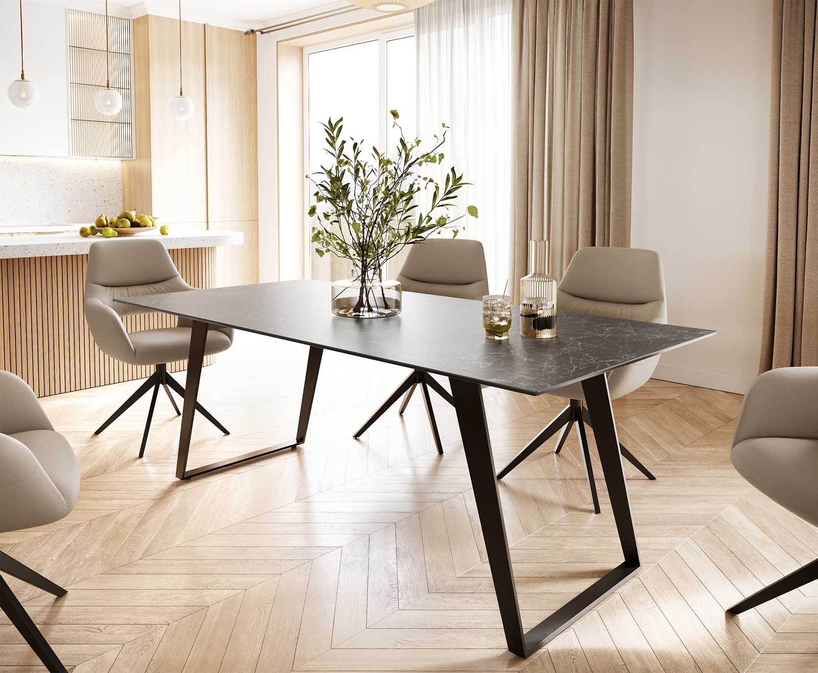 Table-à-manger Edge 200x100 céramique Laminam® nero greco gris métal oblique noir Table-à-manger Edge 200x100 céramique Laminam® nero greco gris métal oblique noir