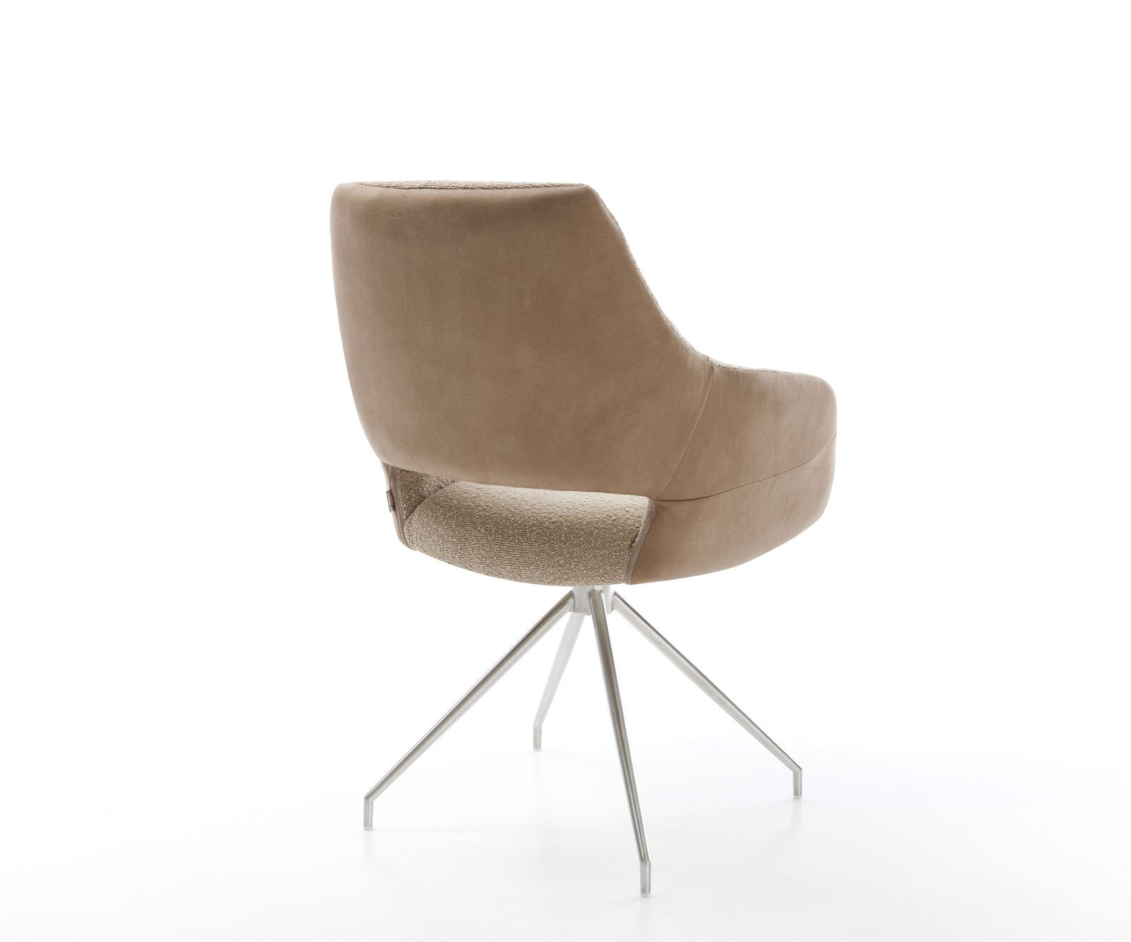 Chaise-pivotante Yago-Flex avec accoudoirs tissu mixte couleur boue pied croisé conique acier inoxydable brossé pivotement sur 180° ressorts ensachés 5