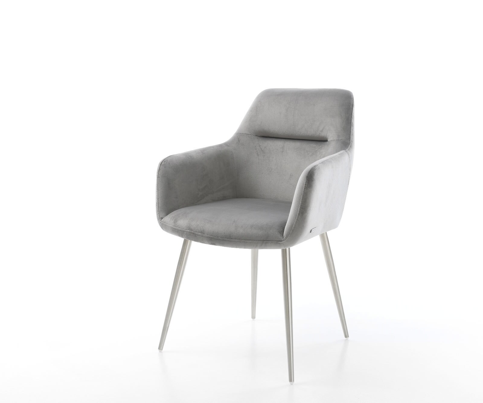 Chaise-de-salle-à-manger Pejo-Flex velours gris 4 pieds coniques acier inoxydable brossé ressorts ensachés 1
