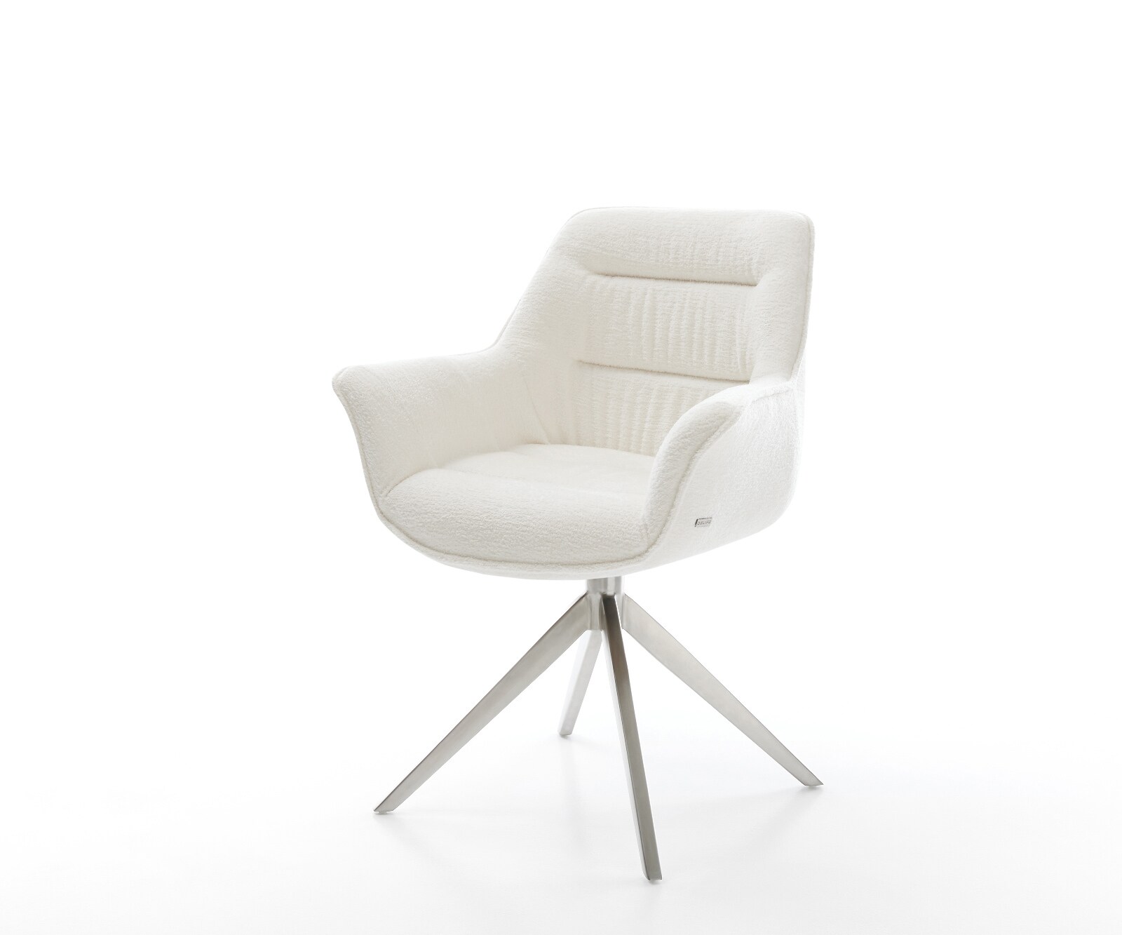 Drehstuhl Kaira-Flex Bouclé Soft Beige Kreuzgestell breit Edelstahl 360° drehbar Wippfunktion 1