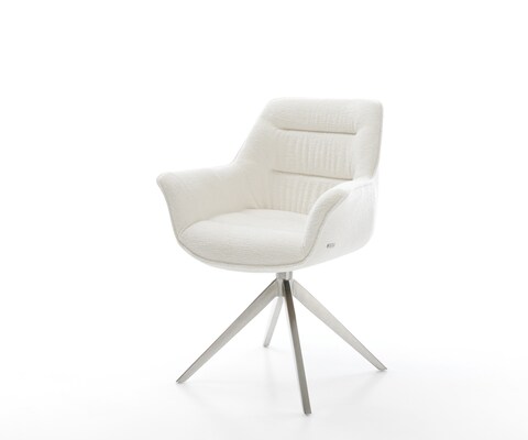 Drehstuhl Kaira-Flex Bouclé Soft Beige Kreuzgestell breit Edelstahl 360° drehbar Wippfunktion