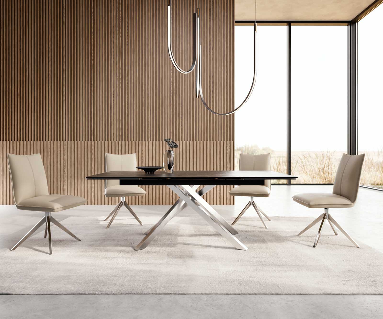 Table à manger Edge 200-300x100 céramique Laminam®Noir Desir marron cadre croisé rectangulaire acier inoxydable extensible 5