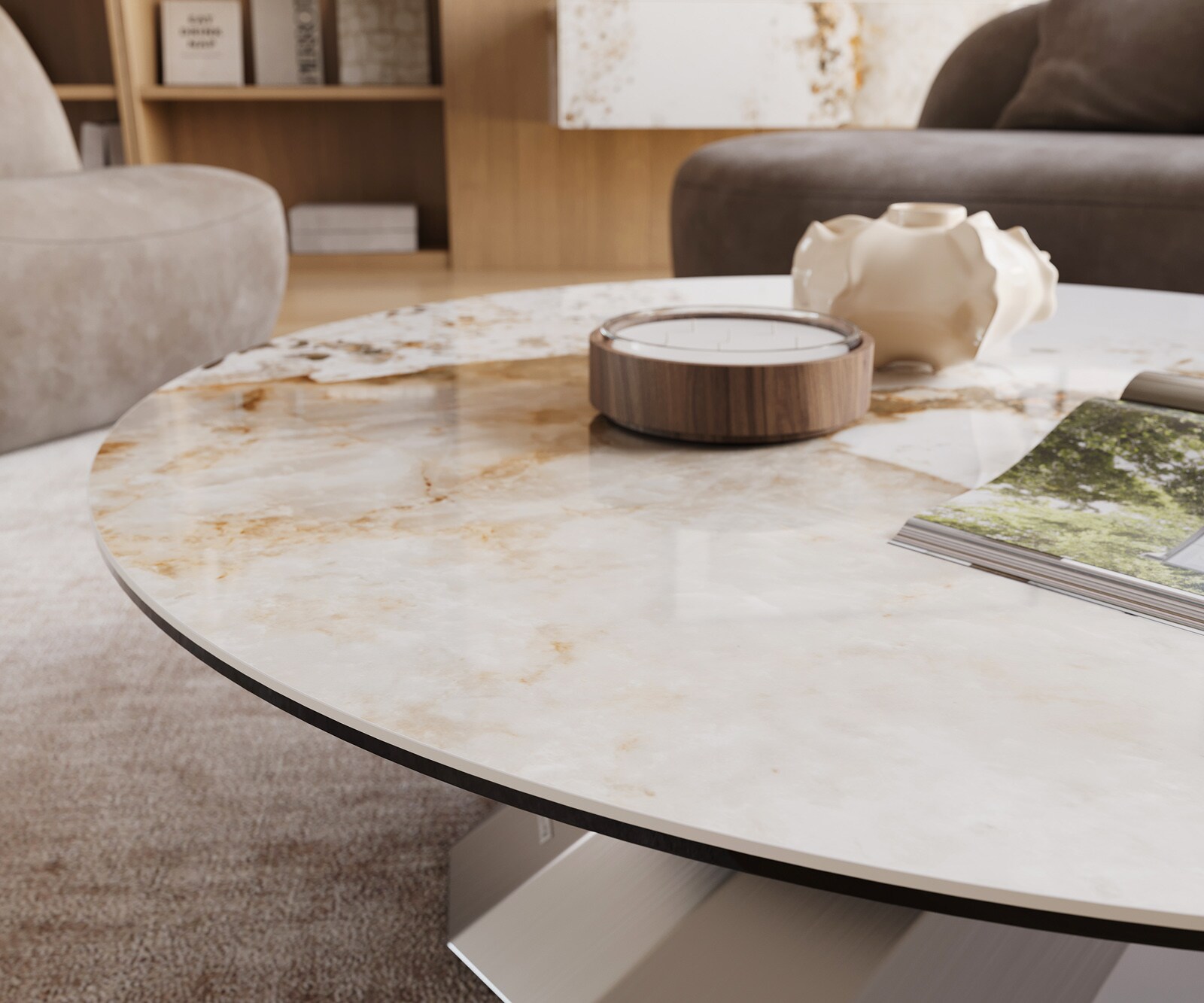 Table basse Edge rond 100x100 cm céramique Minas Melange Parabi acier inoxydable brossé 5