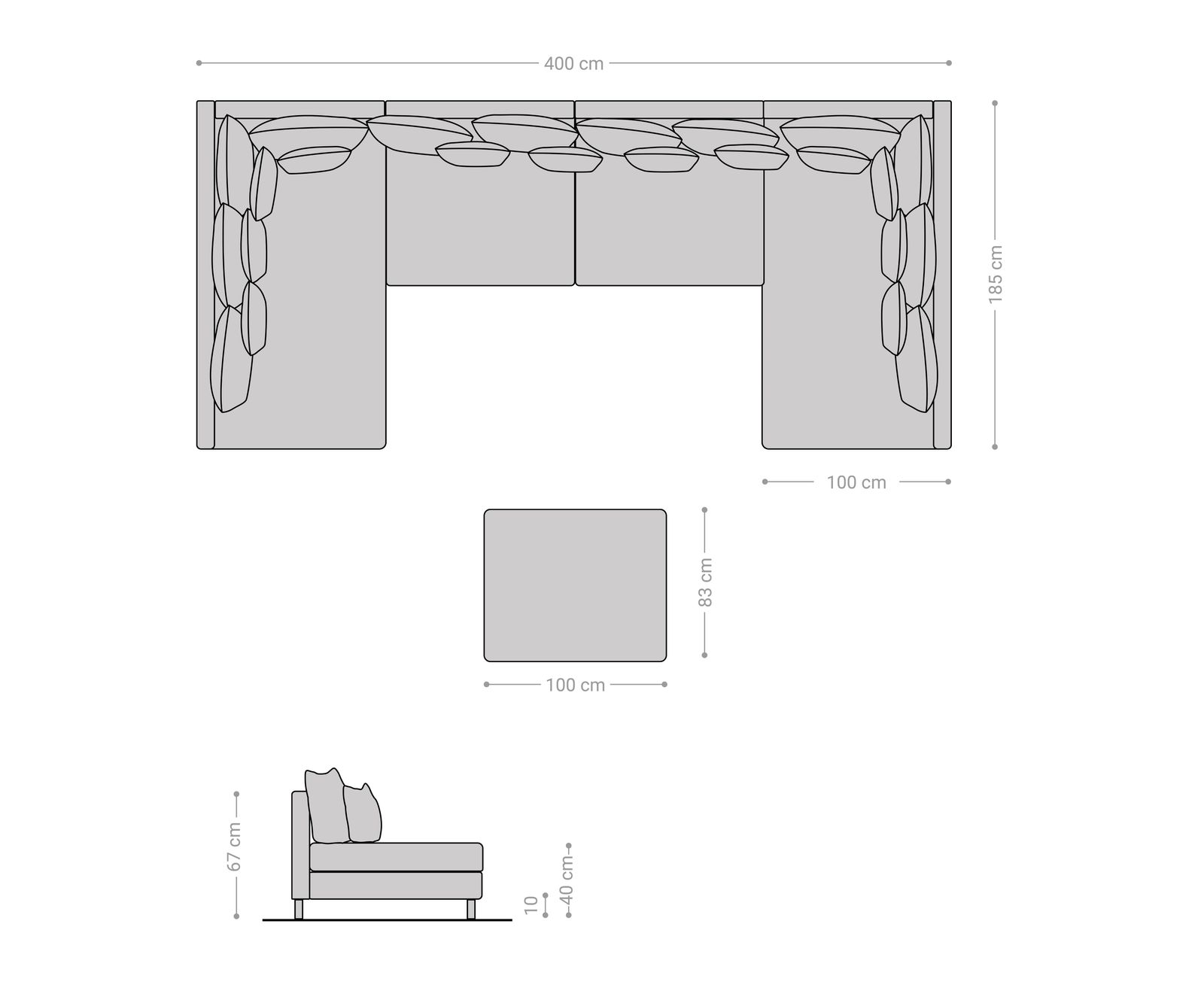 Wohnlandschaft Clovis XL Weiss Schwarz mit Hocker modular 8