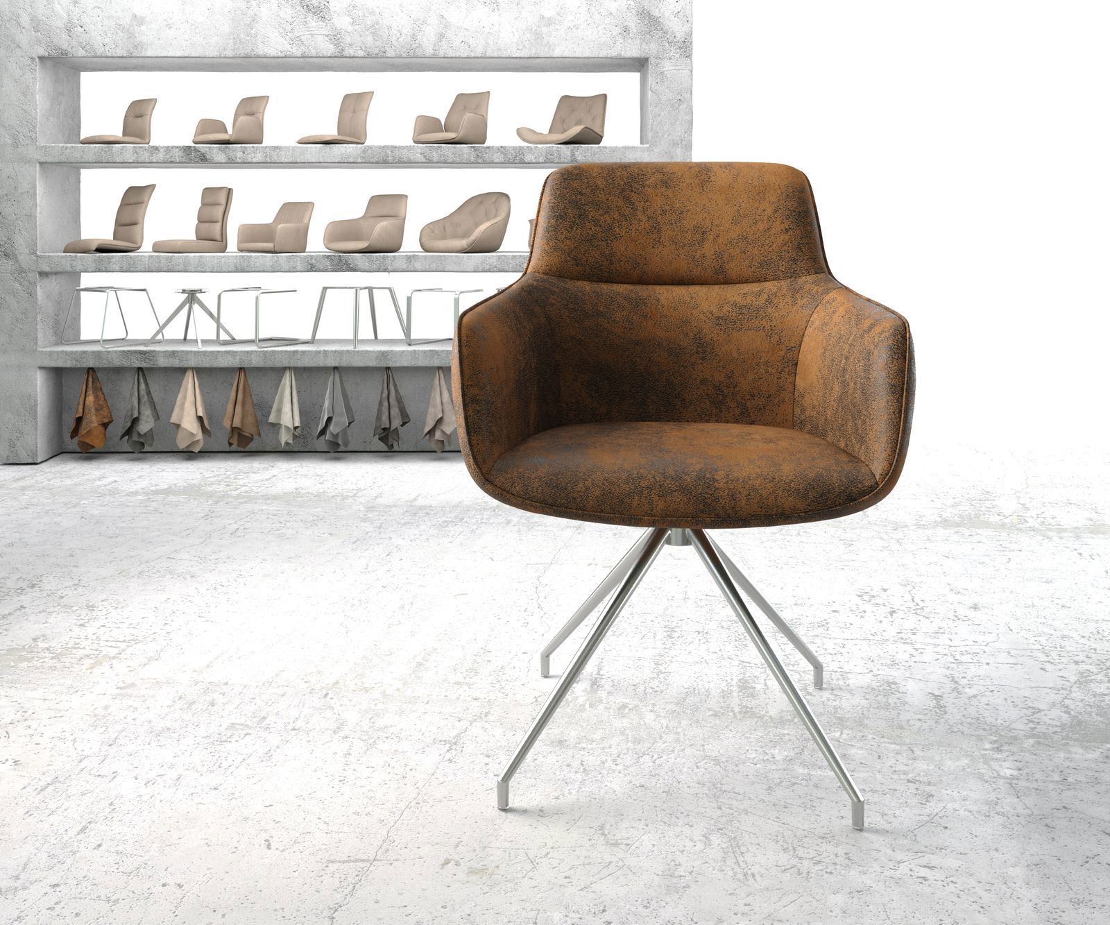 Chaise-pivotante Pejo-Flex brun antique cadre croisé conique acier inoxydable pivote sur 180° 1