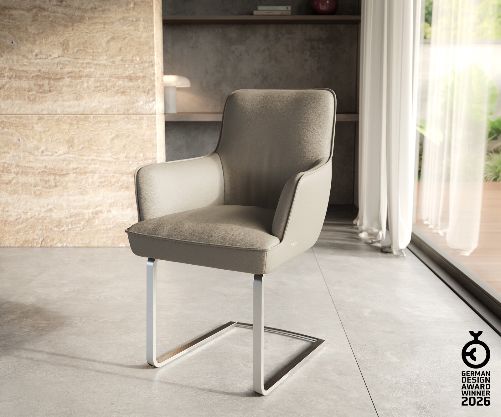 Table à manger Edge 200-300x100 céramique Laminam®Statuarietto blanc cadre croisé rectangulaire acier inoxydable extensible