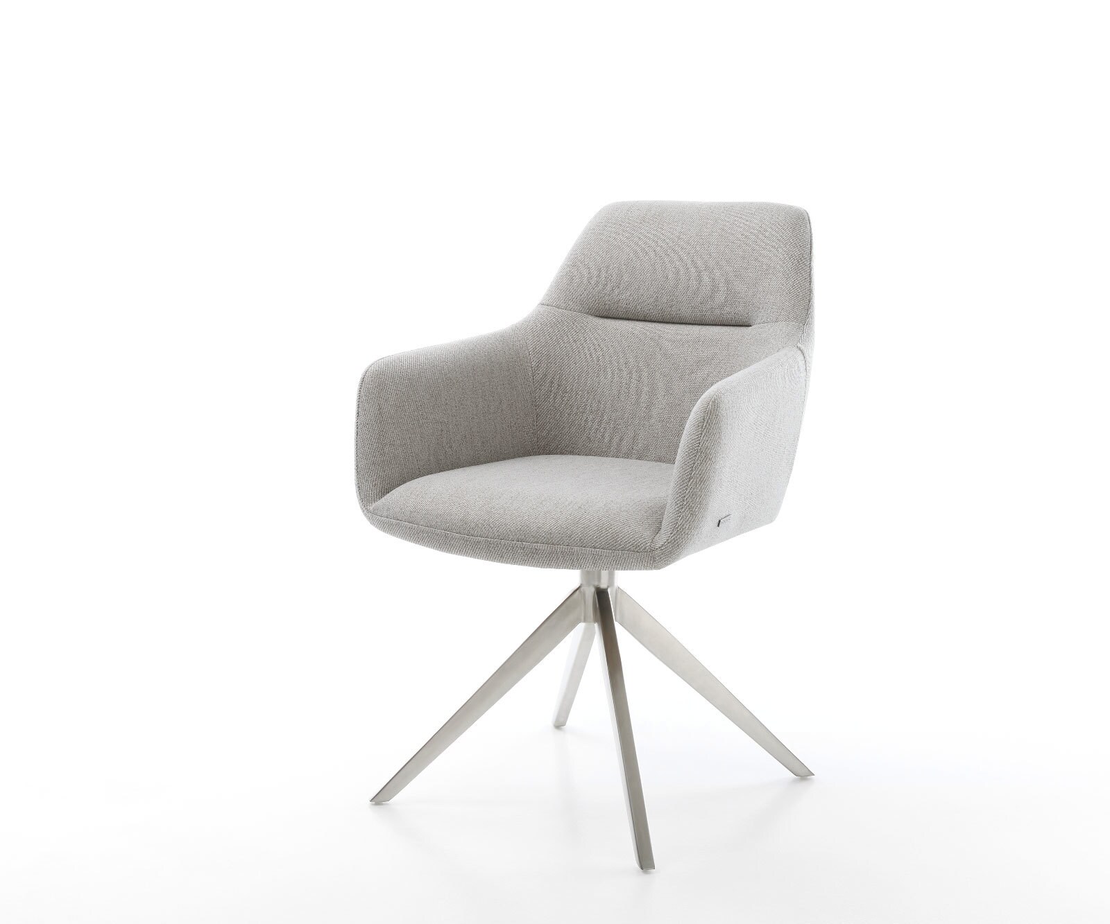 Chaise-pivotante Pejo-Flex rayures gris clair pied croisé large acier inoxydable brossé pivotement sur 360° fonction bascule ressorts ensachés