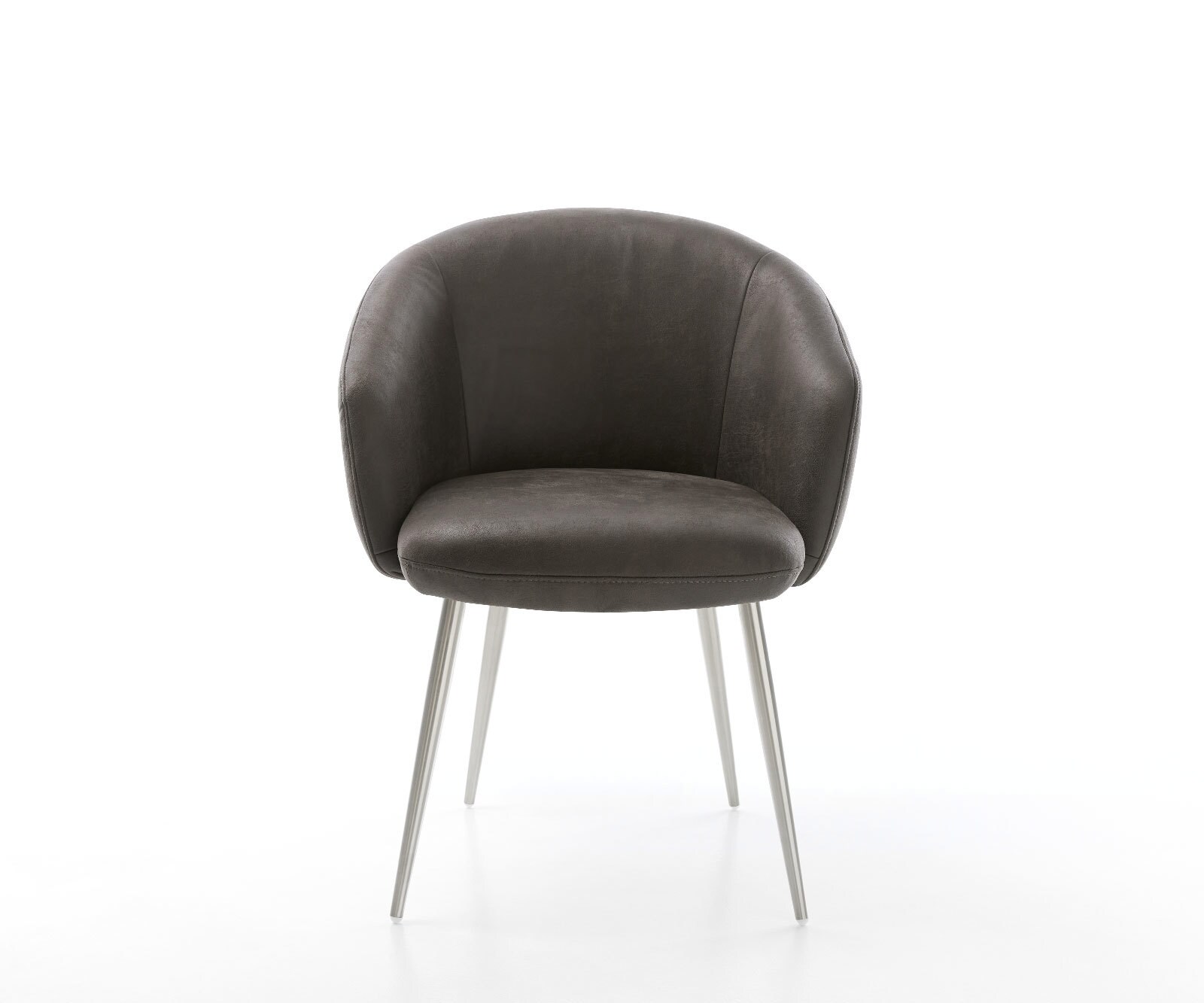 Chaise-de-salle-à-manger Caja-Flex avec accoudoirs microvelours anthracite vintage 4 pieds coniques acier inoxydable brossé ressorts ensachés 1