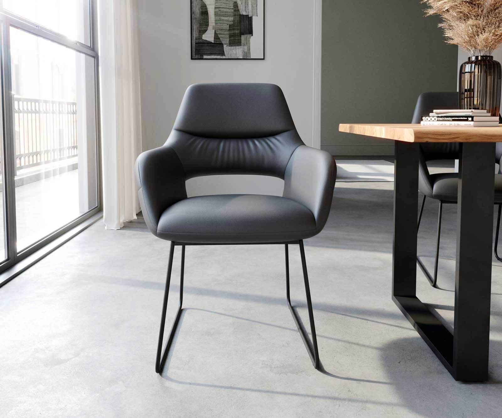 Esszimmerstuhl Yago-Flex mit Armlehnen Echt-Leder Schwarz Kufengestell Schwarz Taschenfederkern 1 Esszimmerstuhl Yago-Flex mit Armlehnen Echt-Leder Schwarz Kufengestell Schwarz Taschenfederkern 1