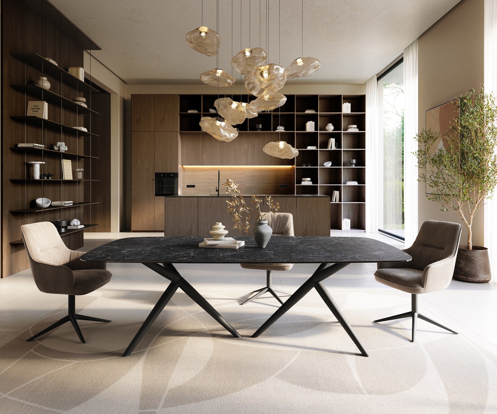 Esstisch Edge Boot 240x120 cm Keramik Laminam® Nero Greco Anthrazit Estelar rund Metall Schwarz 1