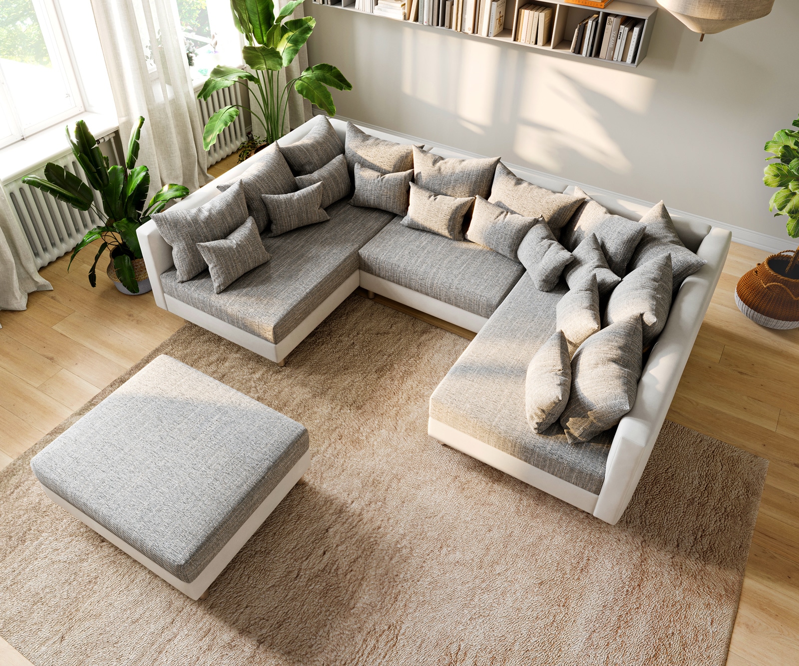 Wohnlandschaft Clovis Weiss Hellgrau Modulsofa Hocker  3 Wohnlandschaft Clovis Weiss Hellgrau Modulsofa Hocker  3