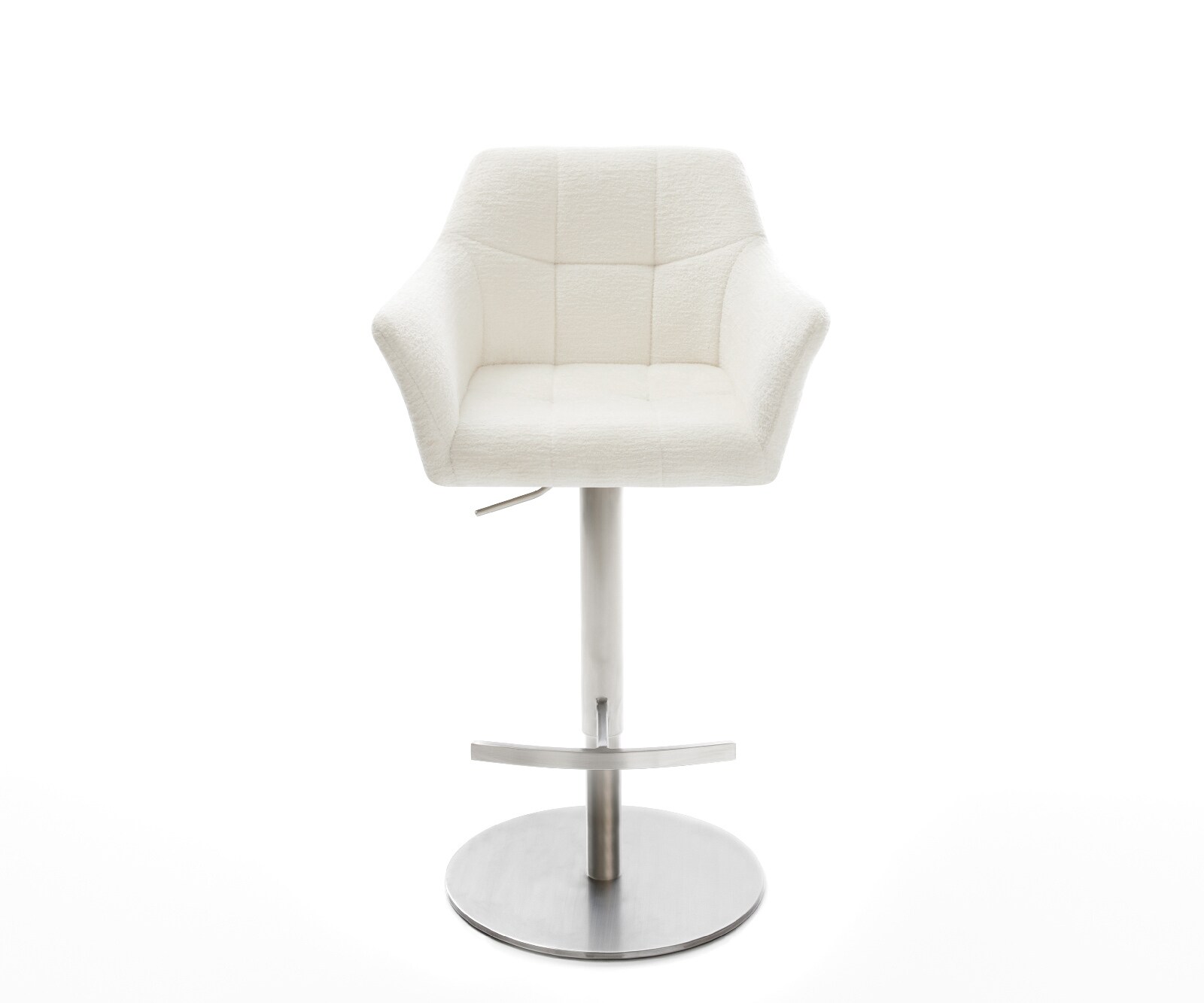 Chaise-de-bar Yulo-Flex Bouclé doux Beige Pied pivotant réglable en hauteur en acier inoxydable Argent 2