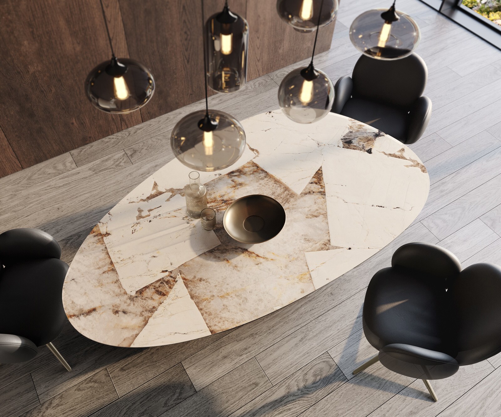 Table à manger Edge ovalee 220x120 céramique Iris FMG Patagonia Lappato cadre en W métal effet finition titanee 4