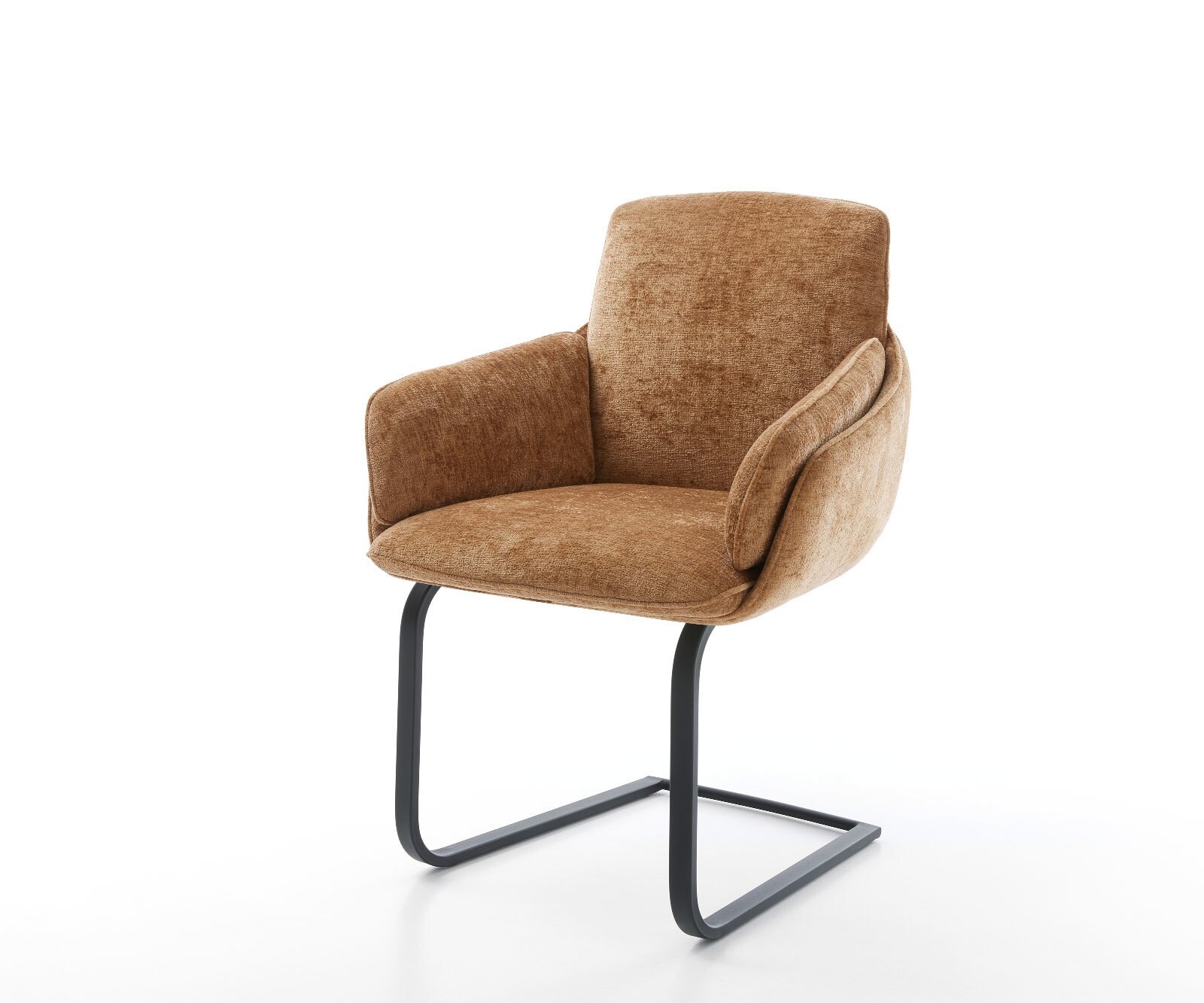 Chaise-de-salle-à-manger Luan-Flex avec accoudoirs tissu mixte couleur boue pied trapèze acier inoxydable