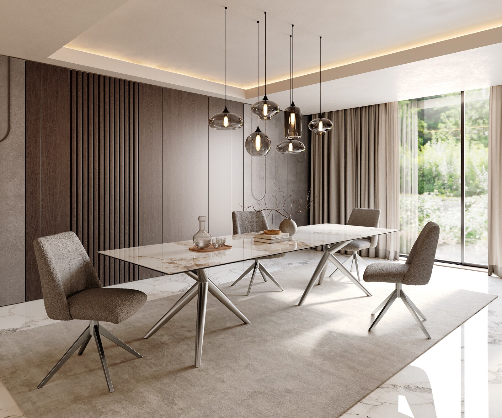 Esstisch Edge 300x100 Keramik Minas Melange Weiß-Beige Estelar rund Edelstahl 5