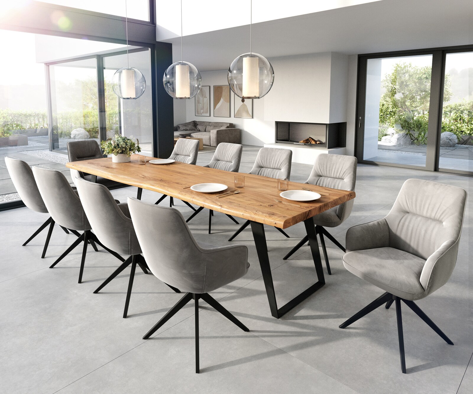 Esszimmerstuhl Zelia-Flex mit Armlehnen Samt Grau Kreuzgestell breit Schwarz Taschenfederkern 3 Esszimmerstuhl Zelia-Flex mit Armlehnen Samt Grau Kreuzgestell breit Schwarz Taschenfederkern 3