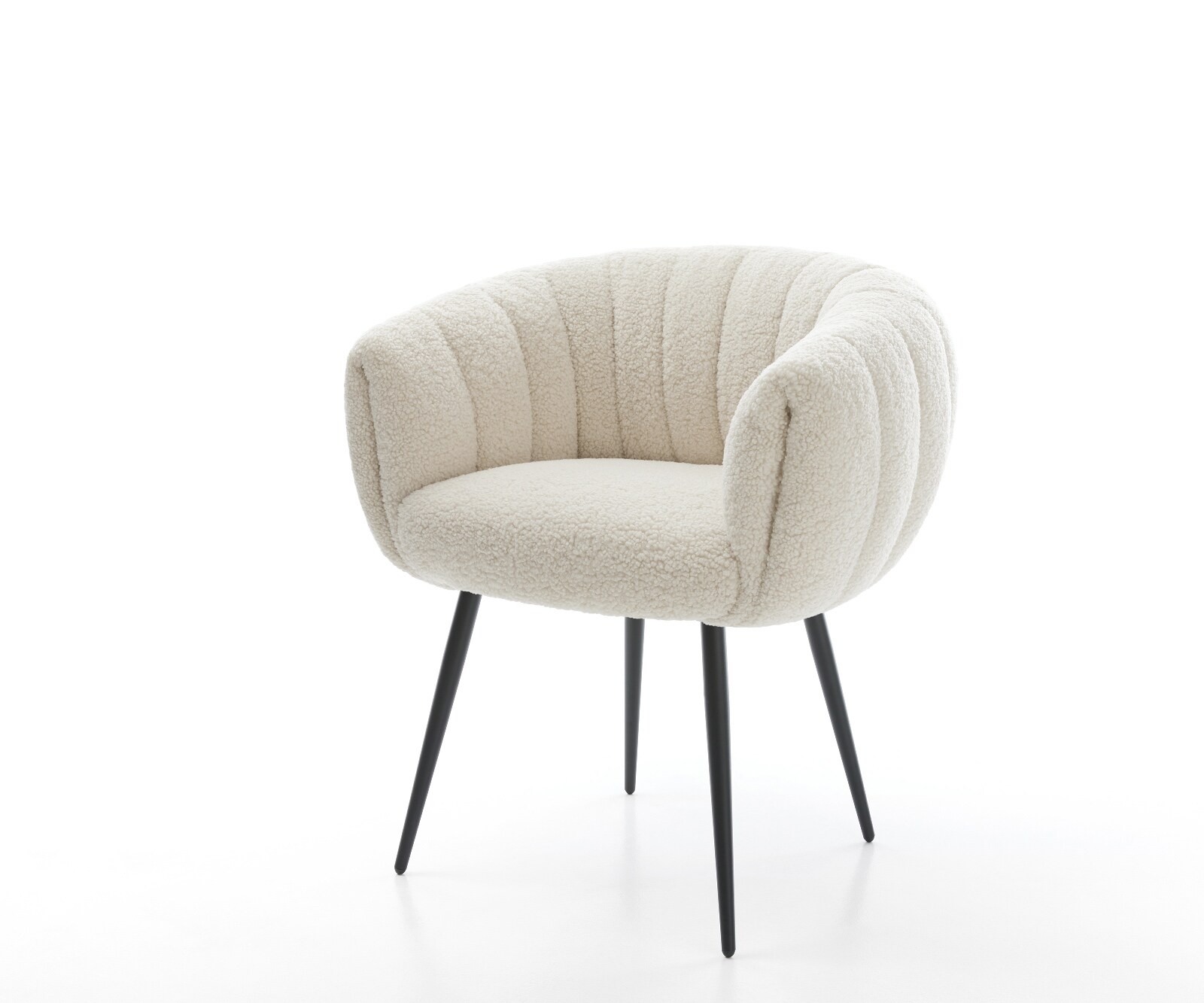 Chaise-de-salle-à-manger Jada-Flex tissu teddy beige 4 pieds coniques noir ressorts ensachés 1