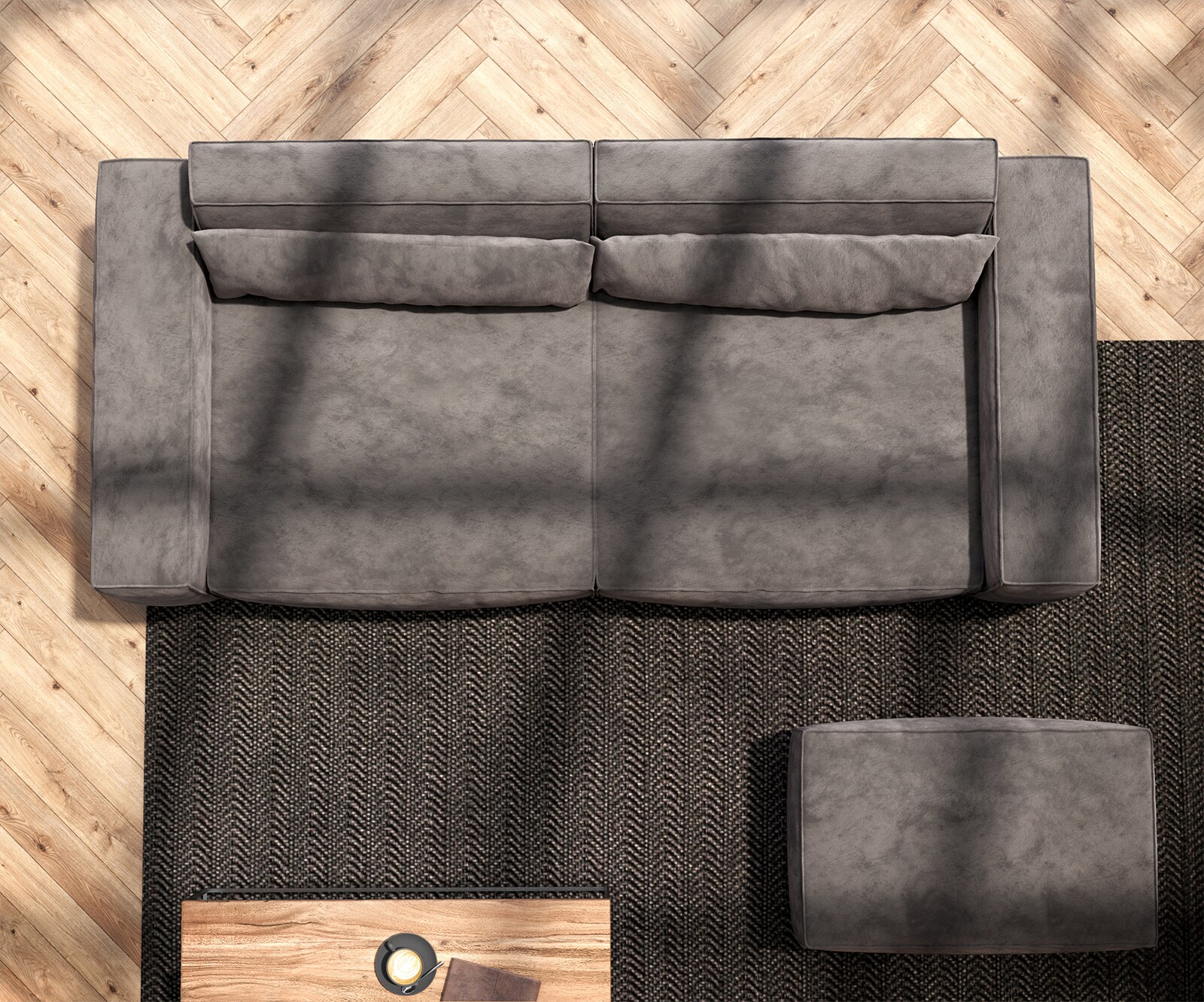 Grand Canapé Sirpio 230x95 cm Microfibre Marron Kaki avec Tabouret 6