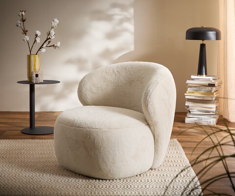 Loungesessel Pulo 80x80 cm Plüsch Creme-Weiß