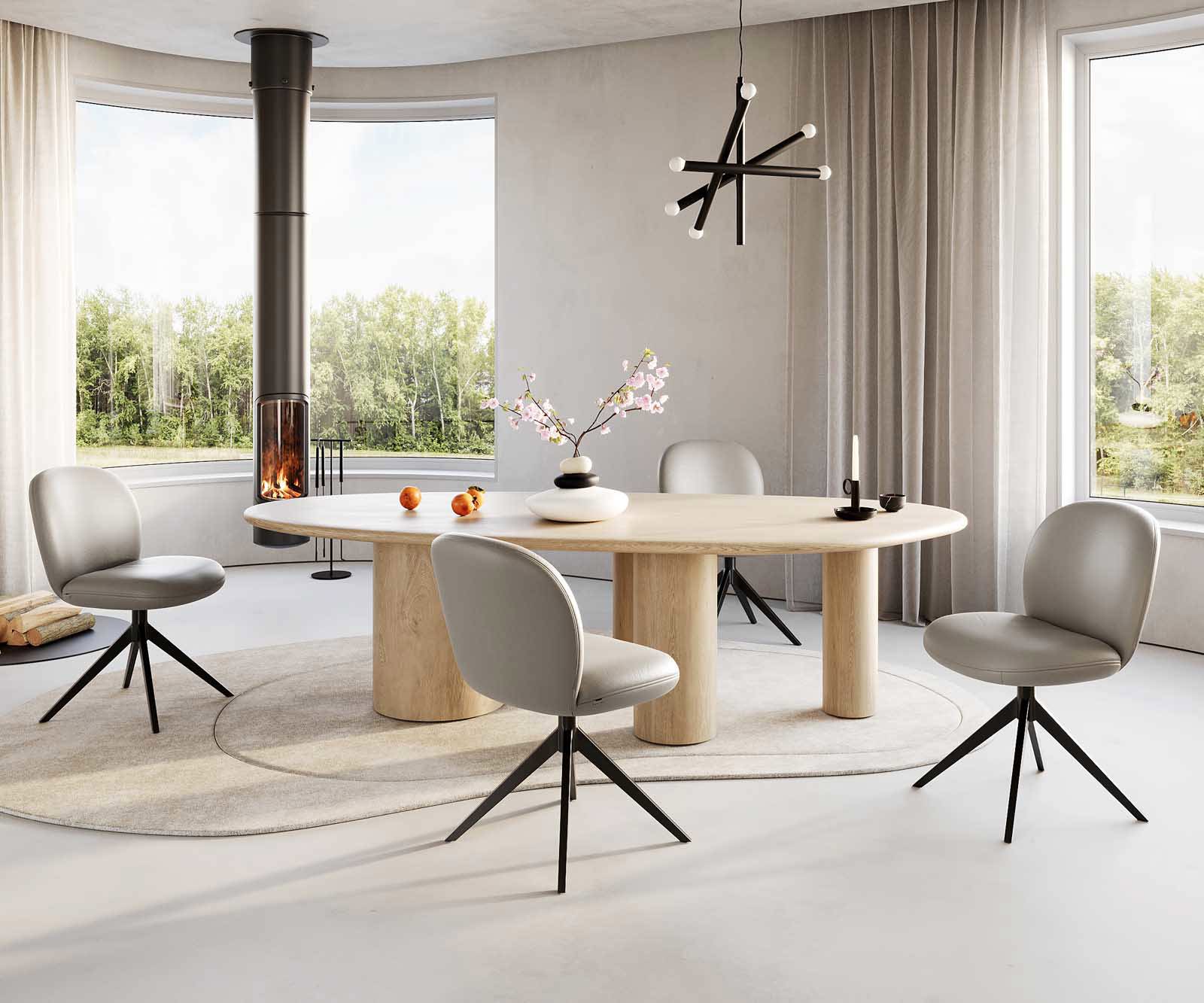 Chaise-pivotante Nube-Flex cuir de vache couleur boue pied croisé large noir pivotement sur 360° ressorts ensachés 5
