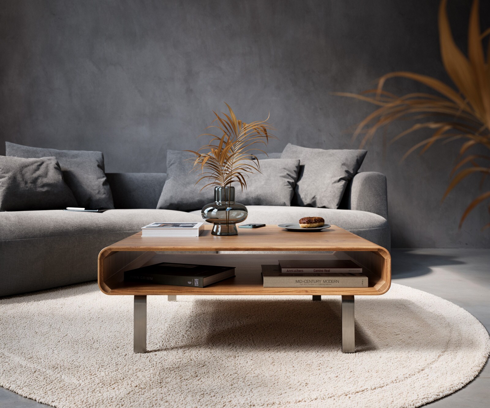 Couchtisch Anaya 90x90 cm Akazie Natur 1 Fach L-Fuß Edelstahl 1