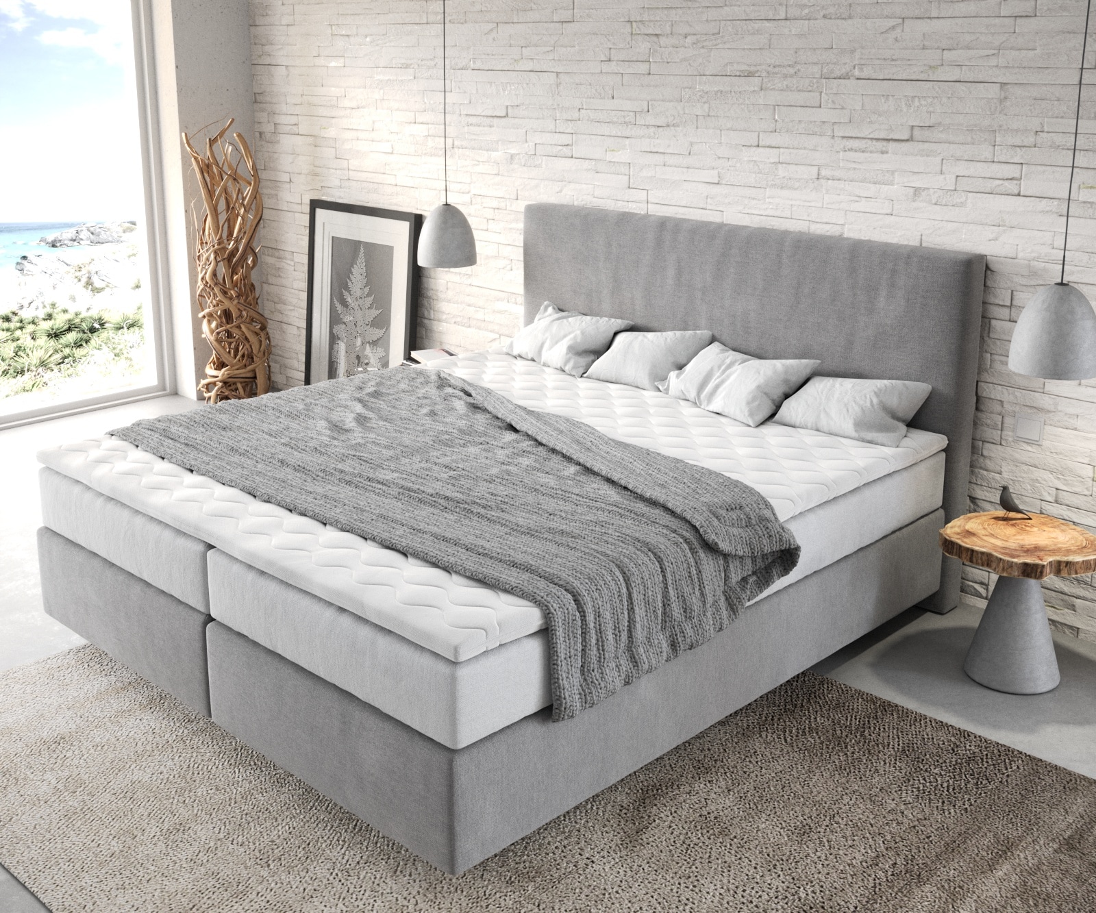 Lit-à-sommier-tapissier Dream-Well 180x200 cm Microfibre Gris avec matelas TFK et Surmatelas viscoélastique 4
