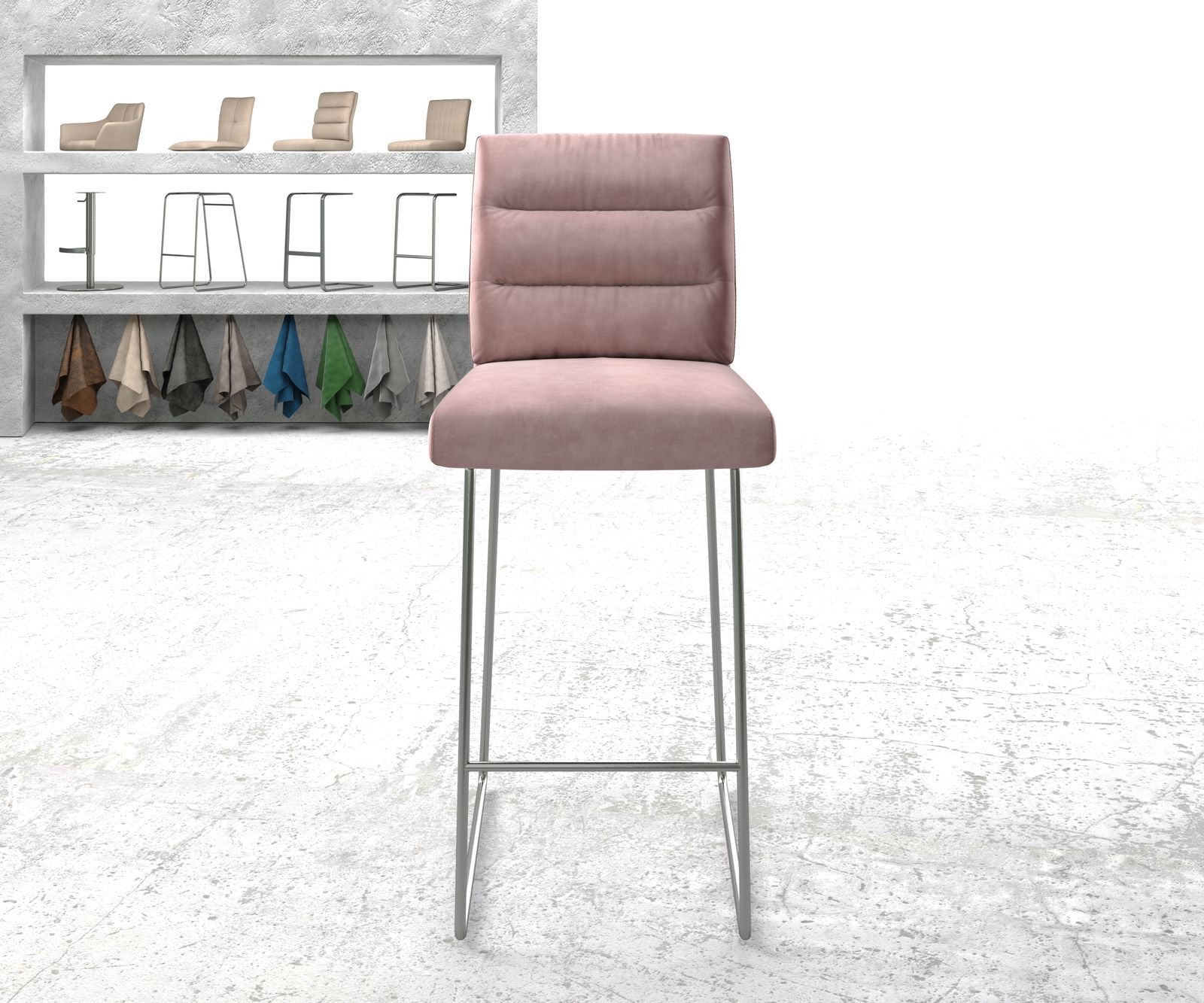 Barstuhl Pela-Flex Samt Rosé Kufengestell Edelstahl 1 Barstuhl Pela-Flex Samt Rosé Kufengestell Edelstahl 1