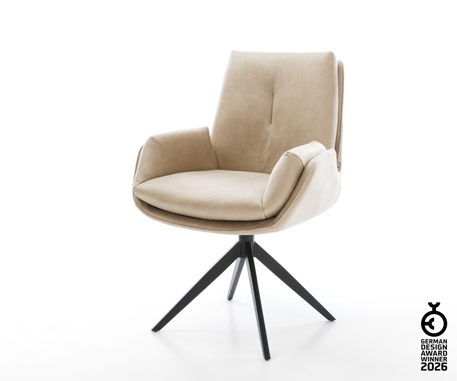 Drehstuhl Clea-Flex Mikrofaser Beige Vintage Kreuzgestell breit Schwarz 360° drehbar Wippfunktion