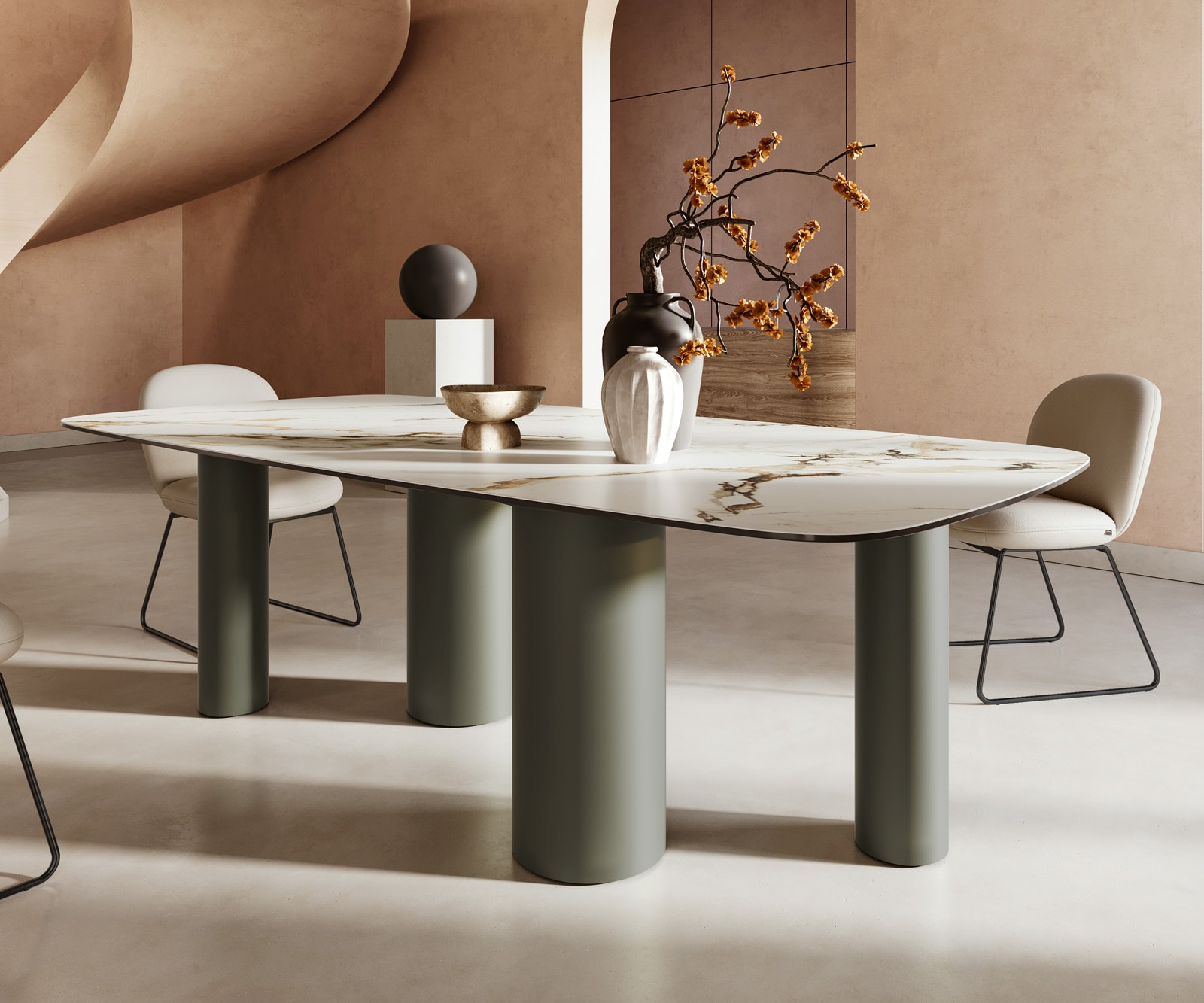 Esstisch Edge Boot 240x120cm Keramik Calacatta Luxe Weiß-Gold-Grau Pilier Metall Effektfinish Titan 5 Esstisch Edge Boot 240x120cm Keramik Calacatta Luxe Weiß-Gold-Grau Pilier Metall Effektfinish Titan 5