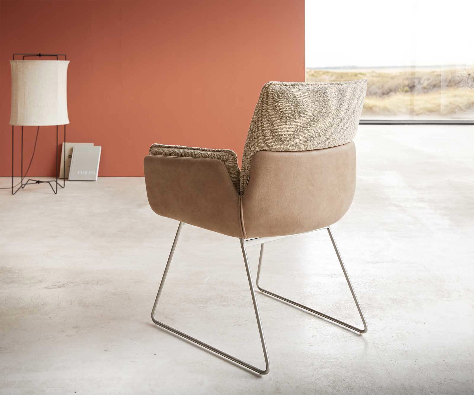 Chaise-de-salle-à-manger Nela-Flex tissu mixte couleur boue pied trapèze acier inoxydable brossé 4