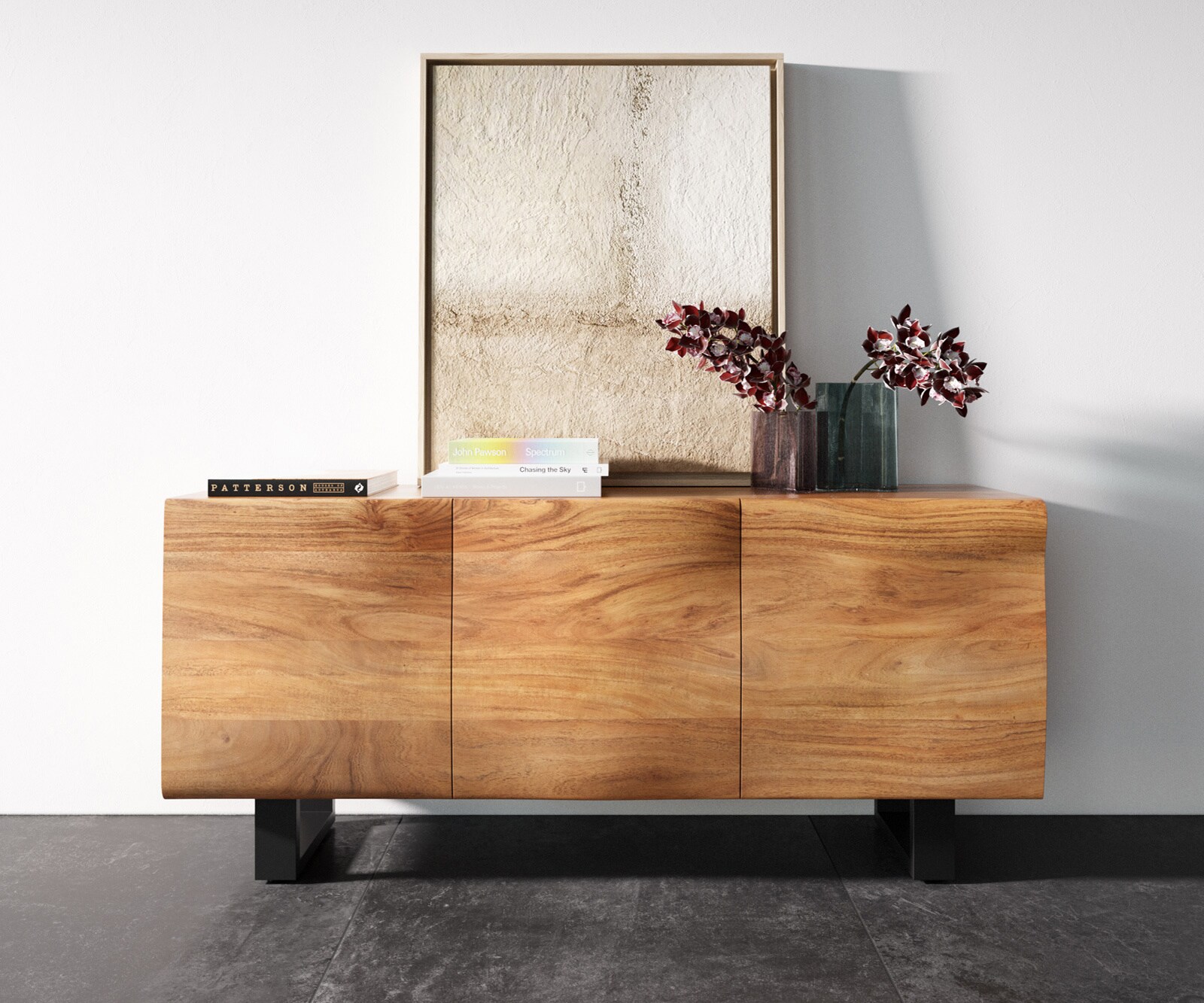 Sideboard New Live-Edge 145 cm Akazie Natur 3 Türen Kufe Metall Schwarz 3
