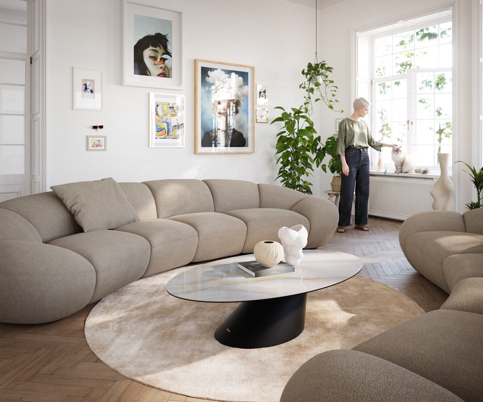 Couchtisch Edge Oval 140x80 cm Keramik Onyx Pearl Conis Metall Schwarz 6