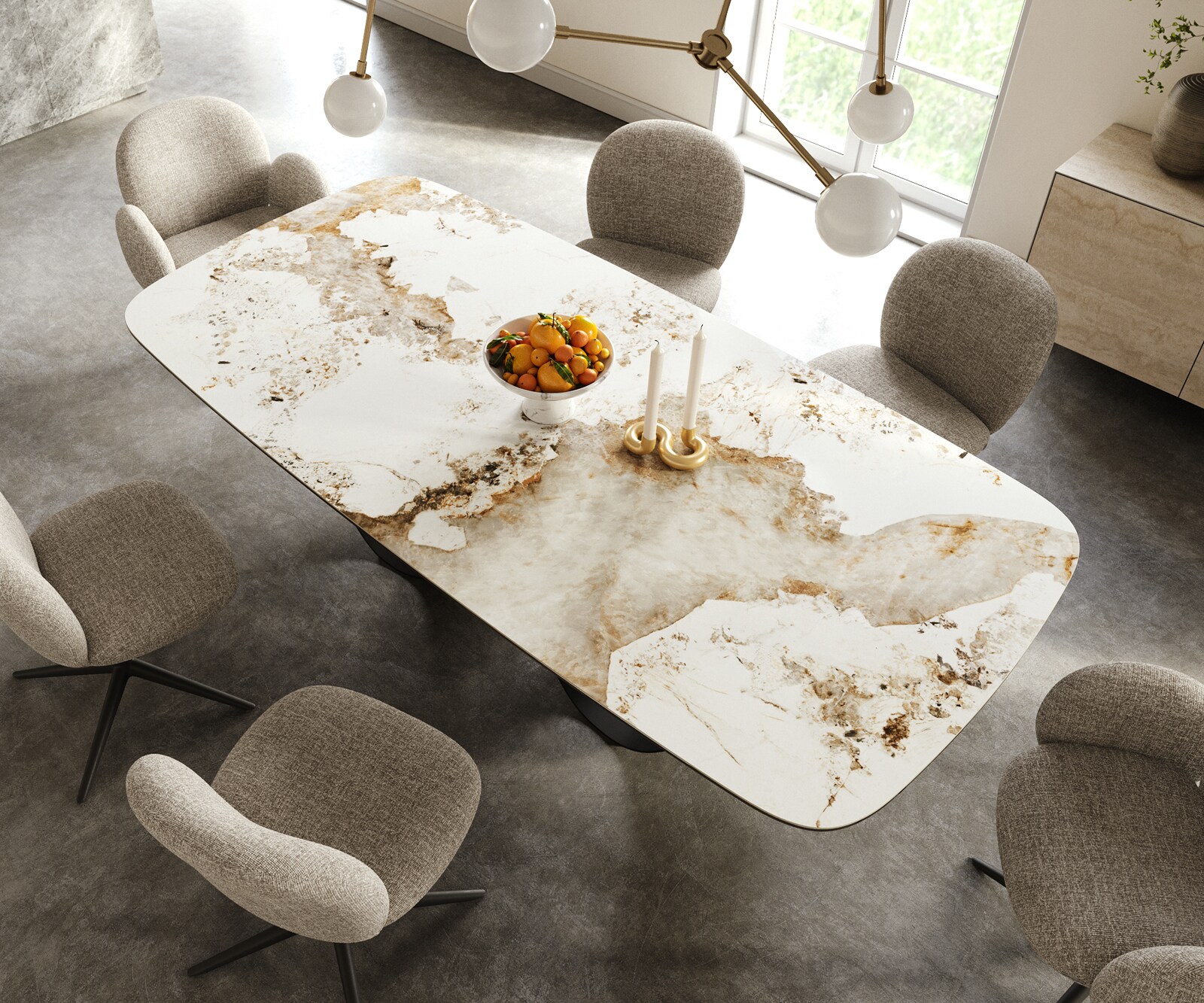 Esstisch Edge Boot 240x120 cm Keramik Minas Melange Weiß-Beige Infinity Metall Schwarz 3