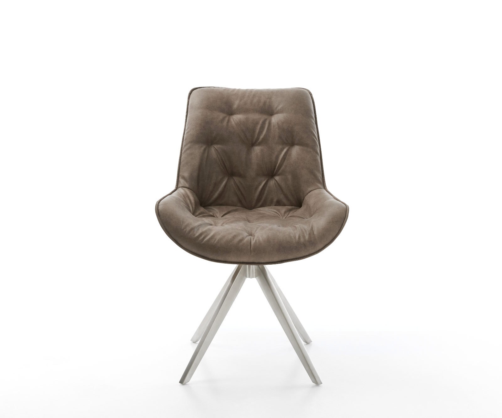 Chaise-de-salle-à-manger Taimi-Flex microvelours taupe vintage pied croisé angulaire acier inoxydable brossé 1