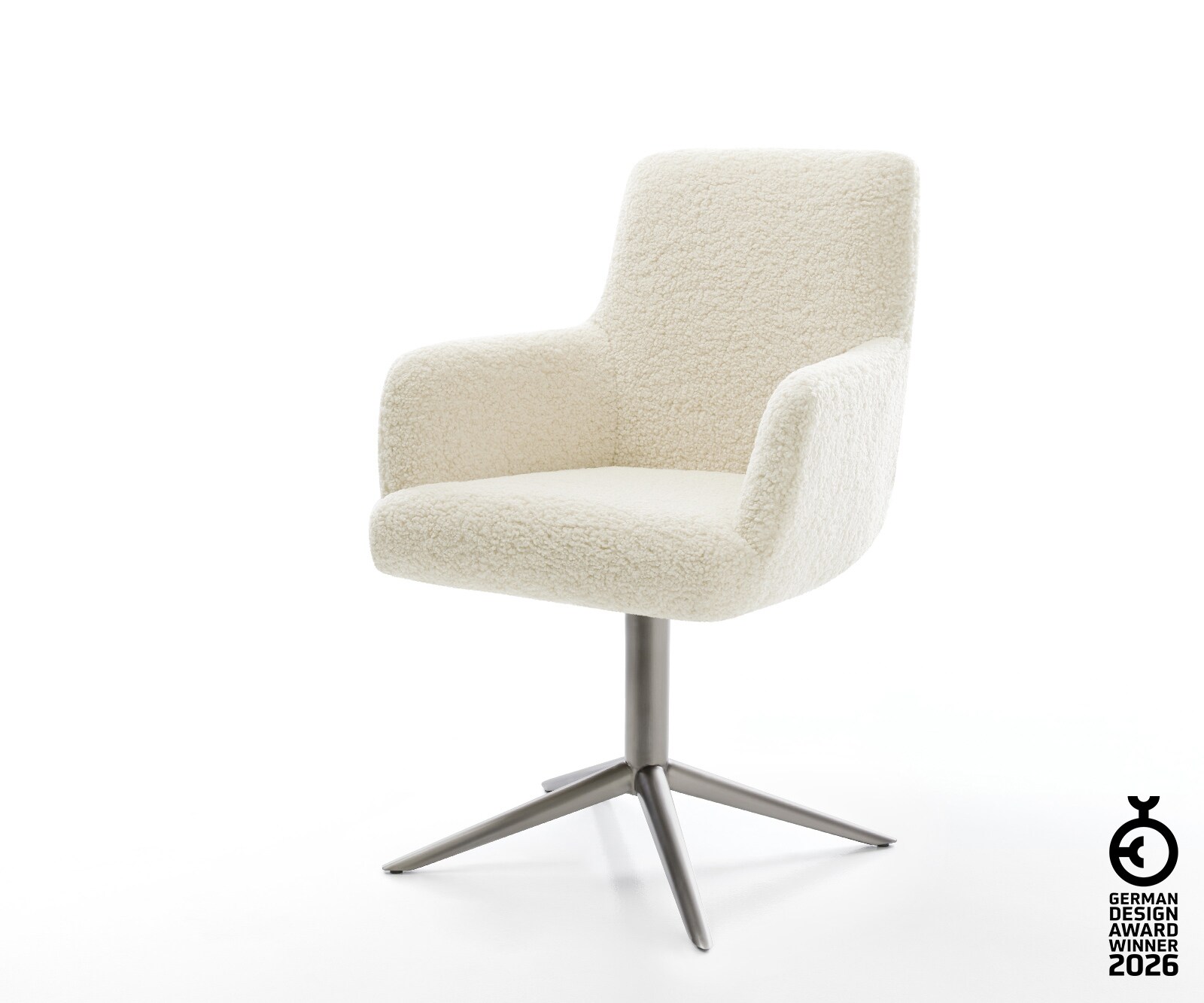 Drehstuhl Heira-Flex mit Armlehnen Teddystoff Beige Fußkreuz Graphit 360° drehbar Wippfunktion Taschenfederkern