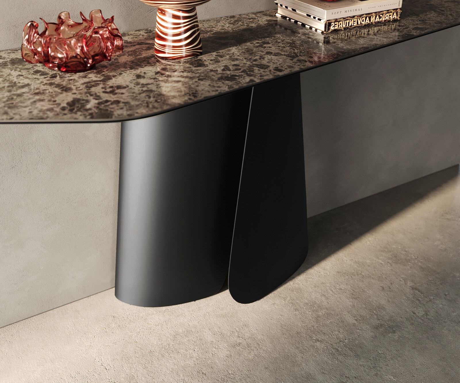 Console Edge Polygonal 180x50 cm Céramique Emperador Extra Lucidato Dunkelbraun Livos Métal Noir 5