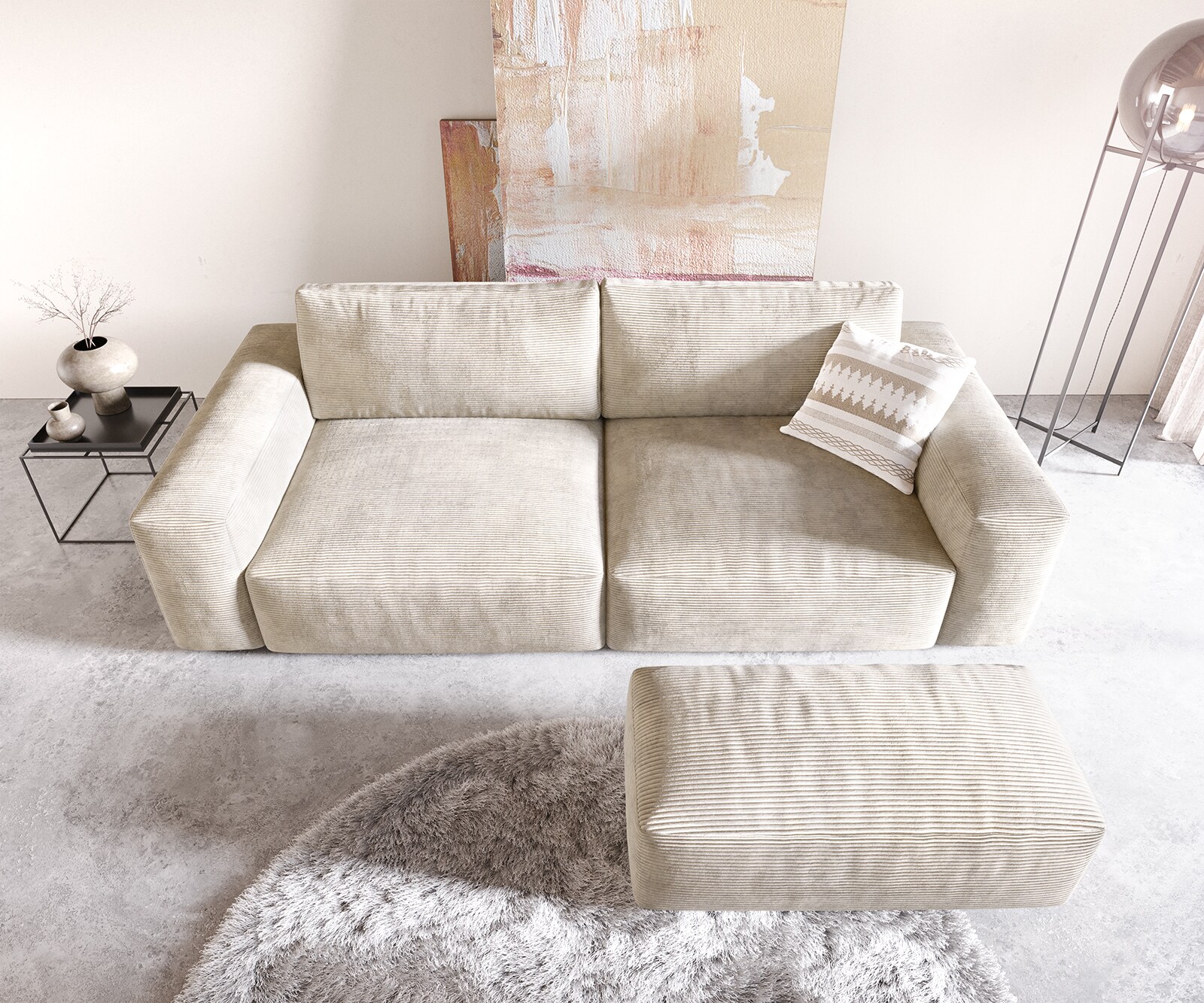 Grand Canapé Lanzo XL 270x130 cm Cordge avec Tabouret 3