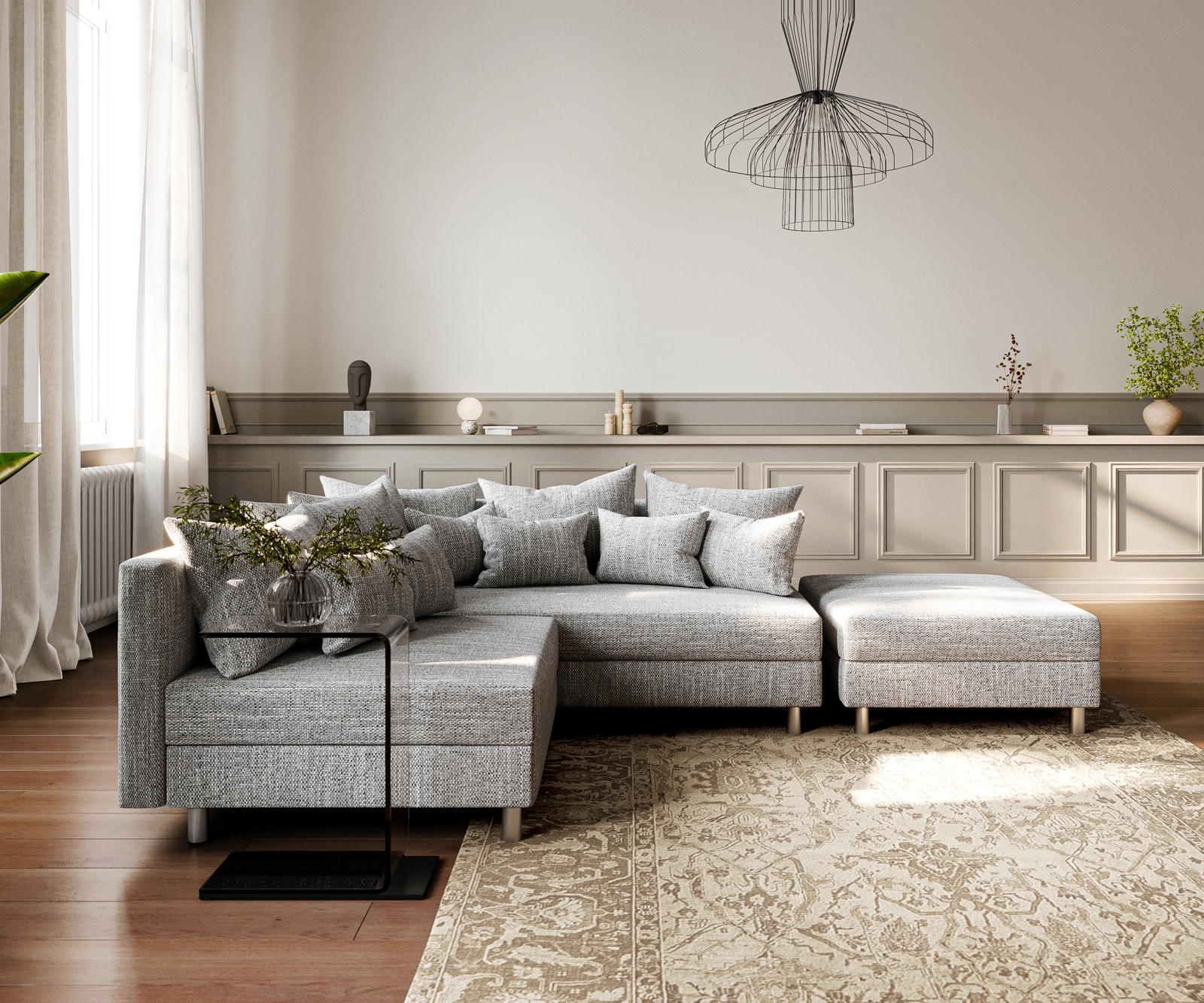 Ecksofa Clovis Hellgrau Strukturstoff Hocker Ottomane Rechts Modulsofa 1 Ecksofa Clovis Hellgrau Strukturstoff Hocker Ottomane Rechts Modulsofa 1