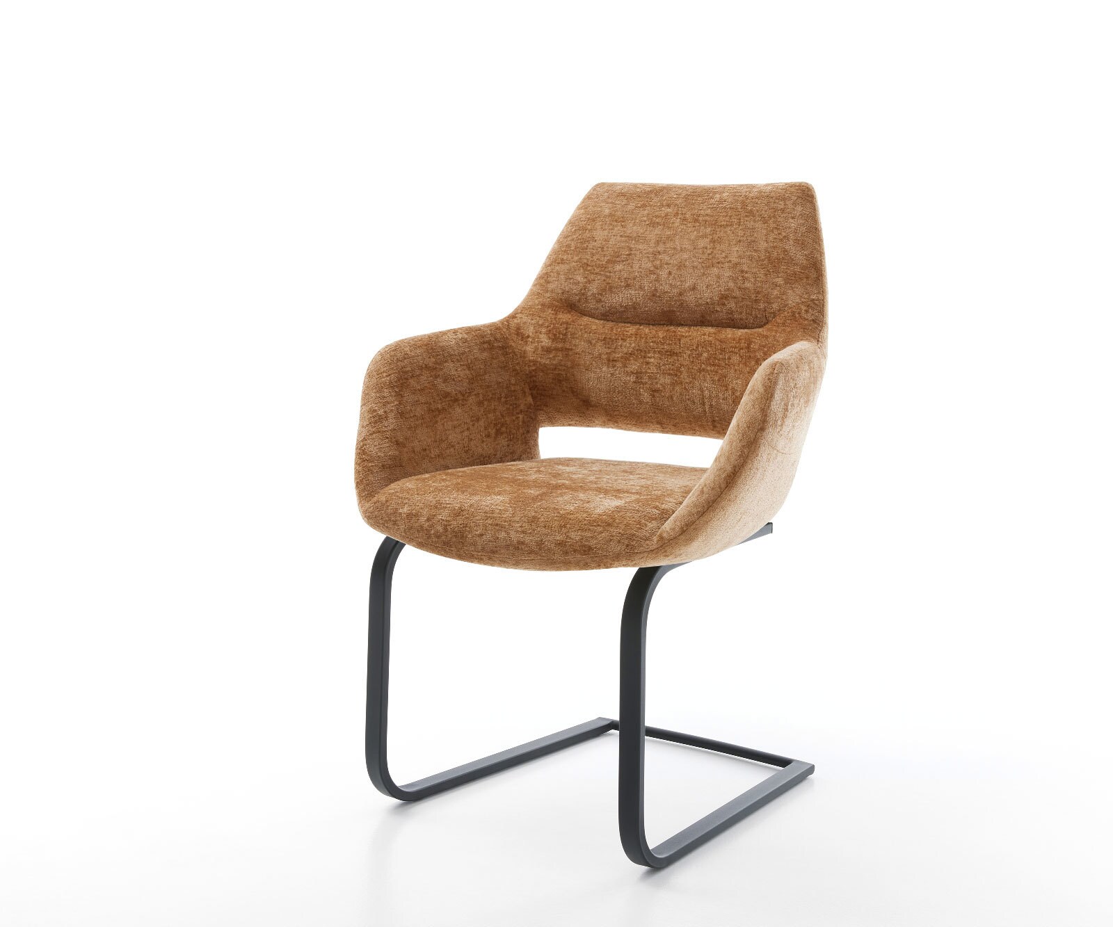 Chaise-pivotante Yago-Flex avec accoudoirs bouclé blanc cadre croisé large acier inoxydable pivote sur 360°