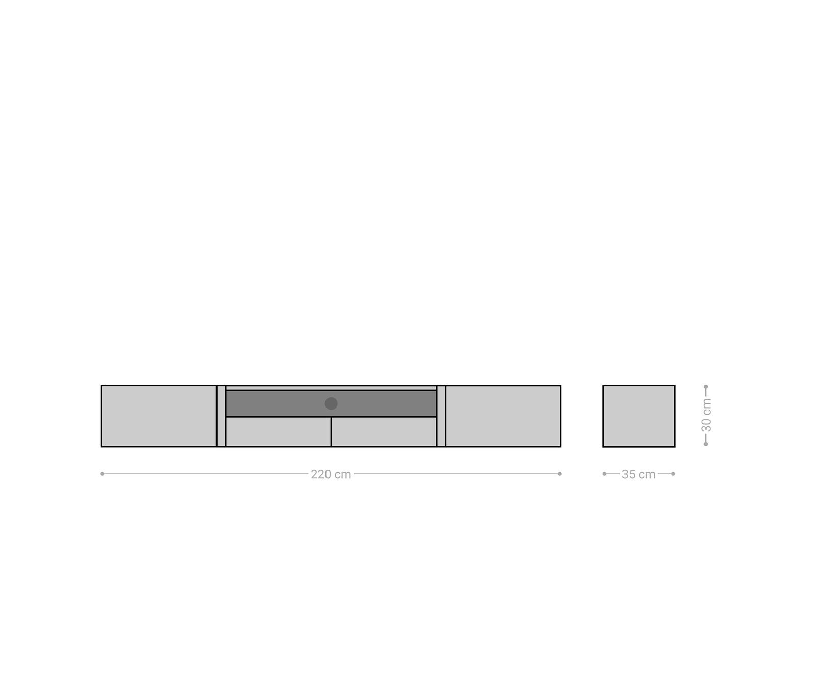 Lowboard Secara 220 cm Akazie Braun 2 Türen 2 Schübe Marmor schwebend 8