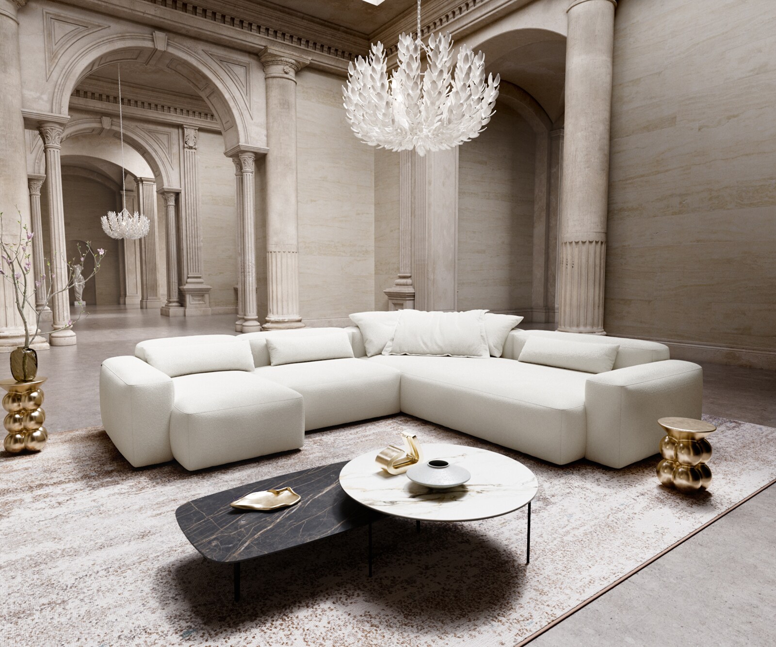 Canapé d'angle Freestyle Pure 310x200 cm Tissu tissé beige doux 2