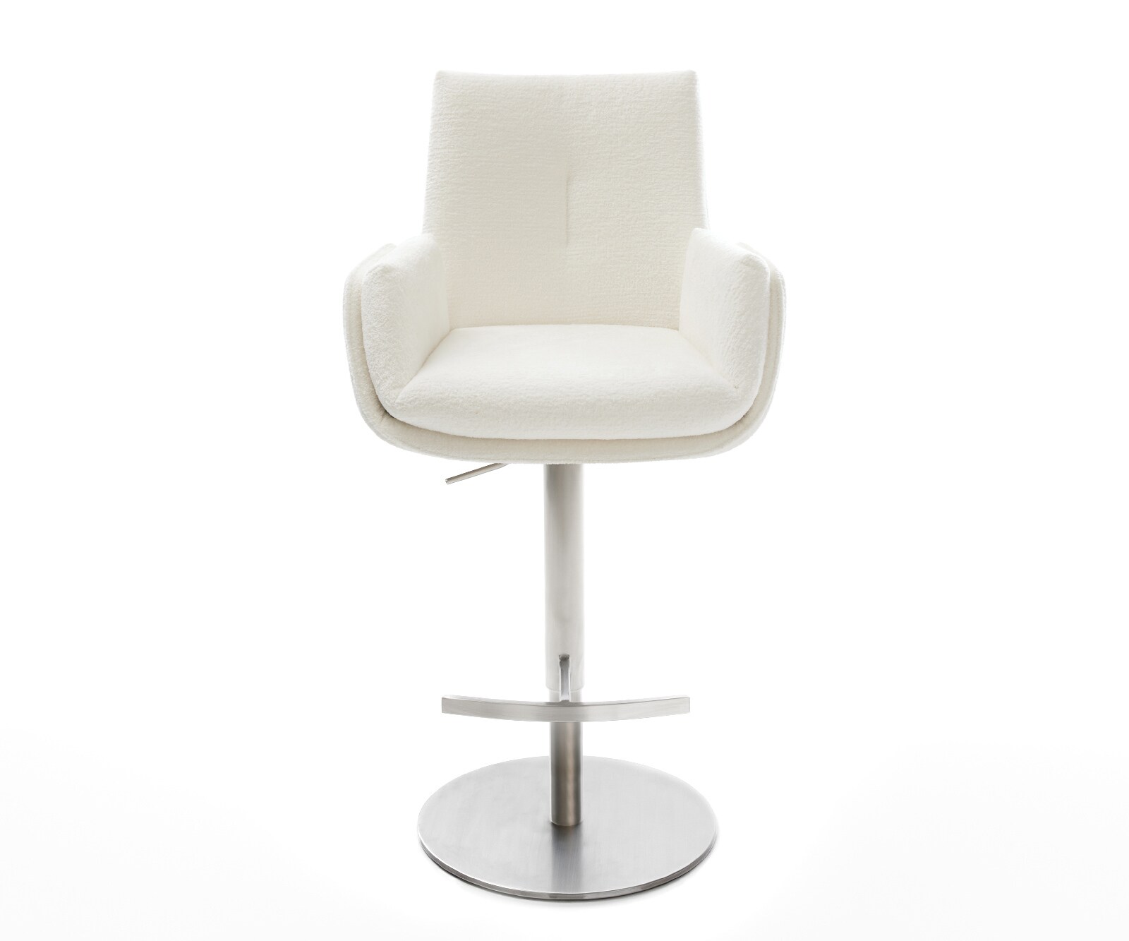 Barstuhl Clea-Flex Bouclé Soft Beige Drehfuß höhenverstellbar Edelstahl Silberfarben 2