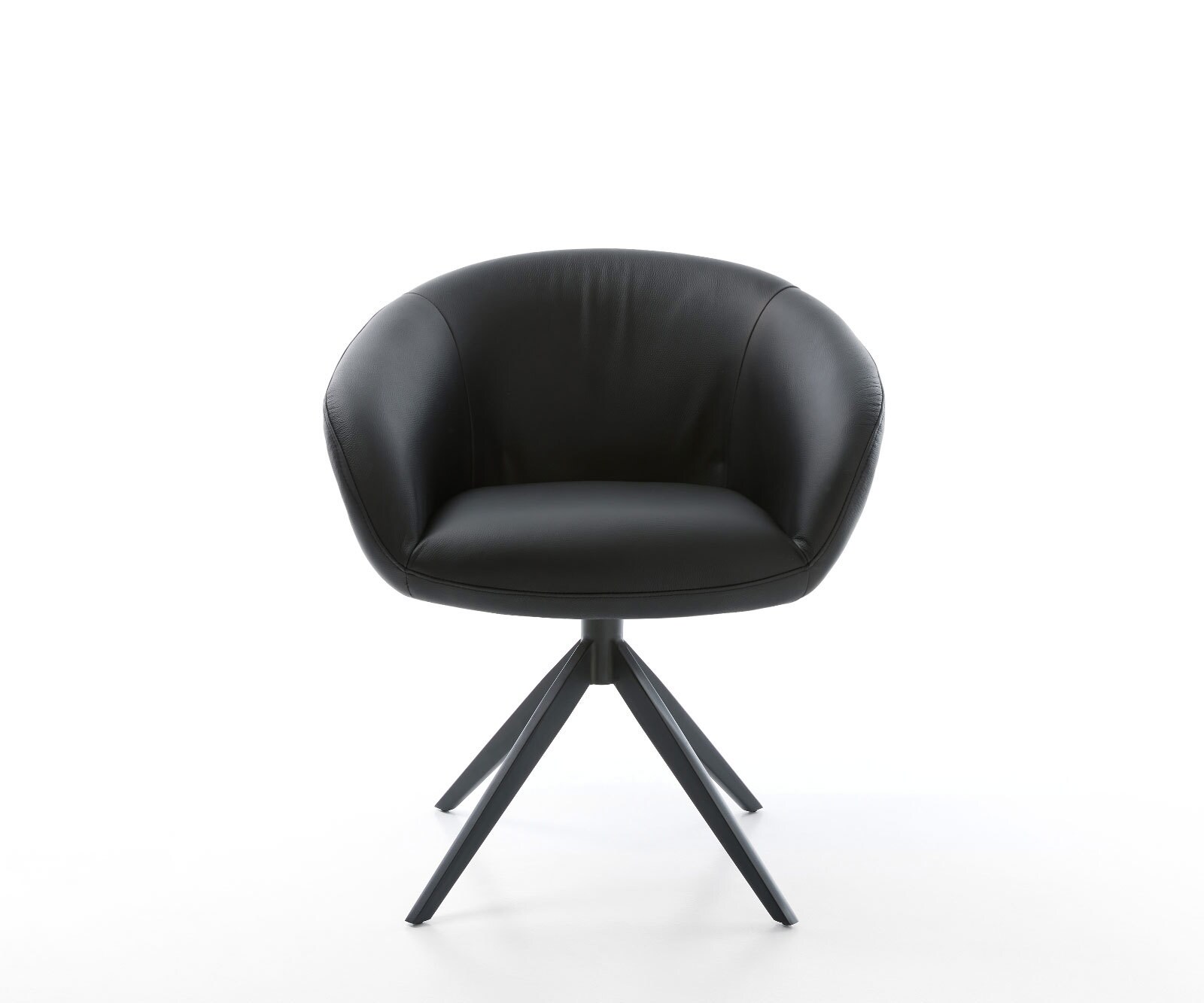 Drehstuhl Vinka-Flex mit Armlehnen Echt-Leder Schwarz Kreuzgestell breit Schwarz 360° drehbar Wippfunktion Taschenfederkern 1