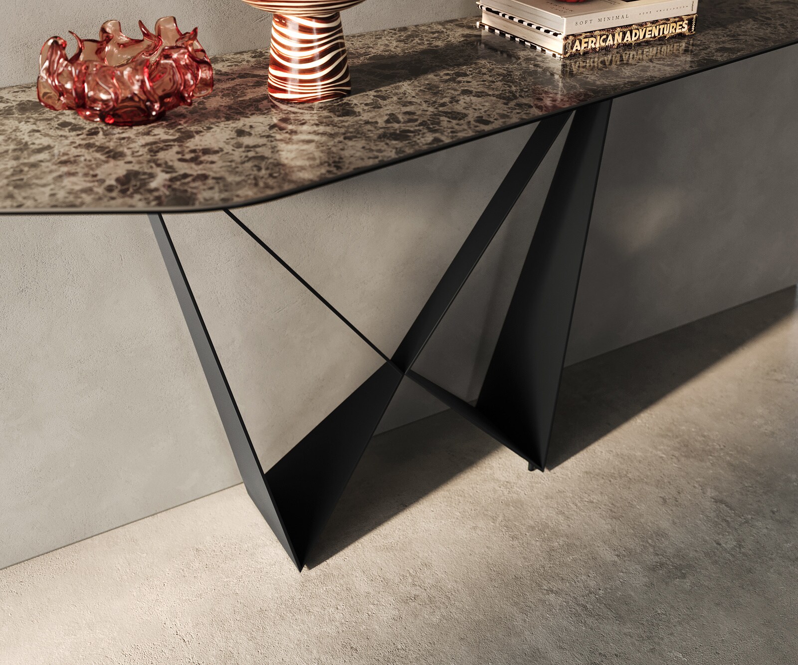 Console Edge Polygonal 180x50 cm Céramique Emperador Extra Lucidato Dunkelbraun Spios Métal Noir 5