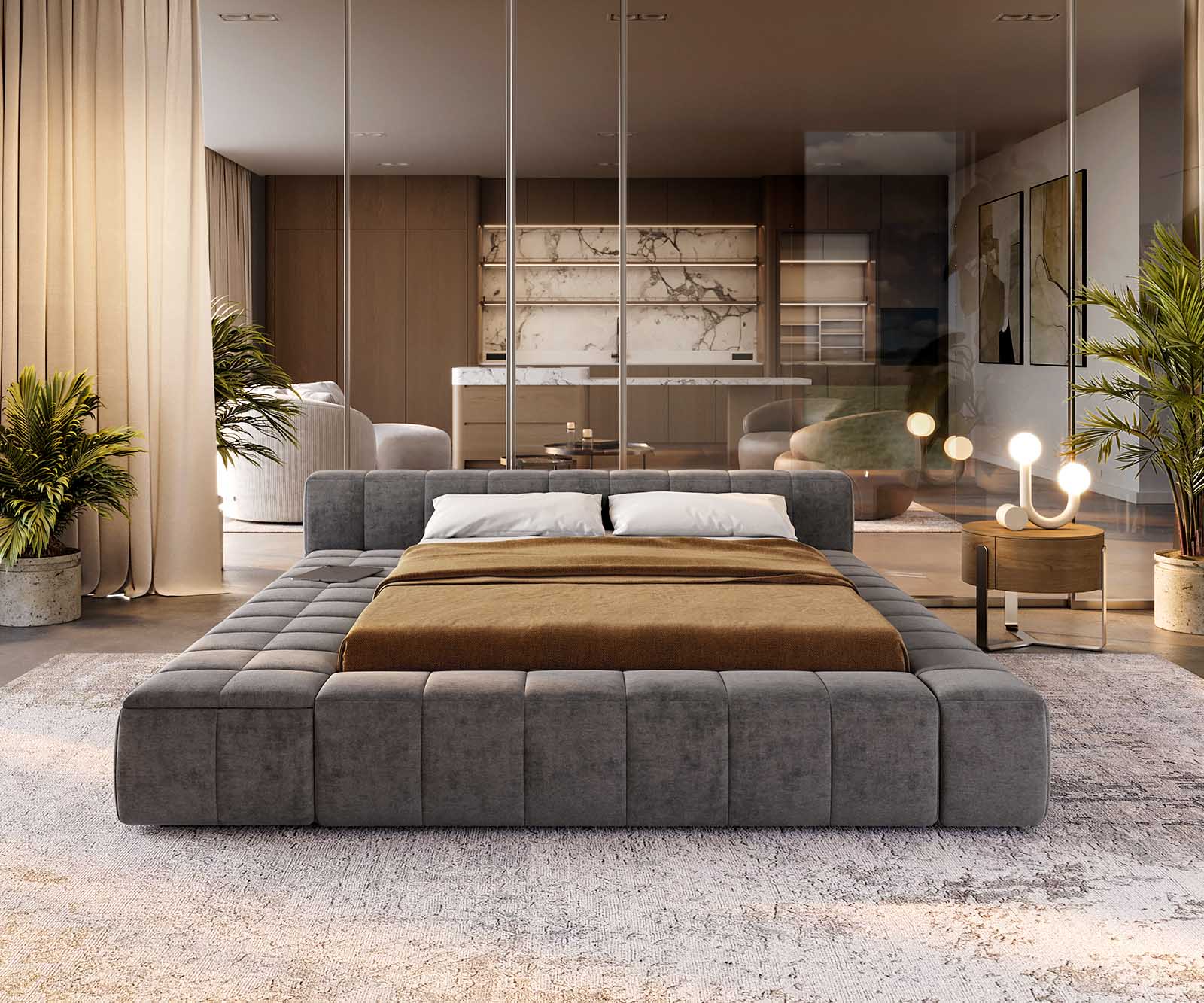 Polsterbettgestell Espazio 140x200 cm Mikrofaser Grau mit Stauraum 1 Polsterbettgestell Espazio 140x200 cm Mikrofaser Grau mit Stauraum 1