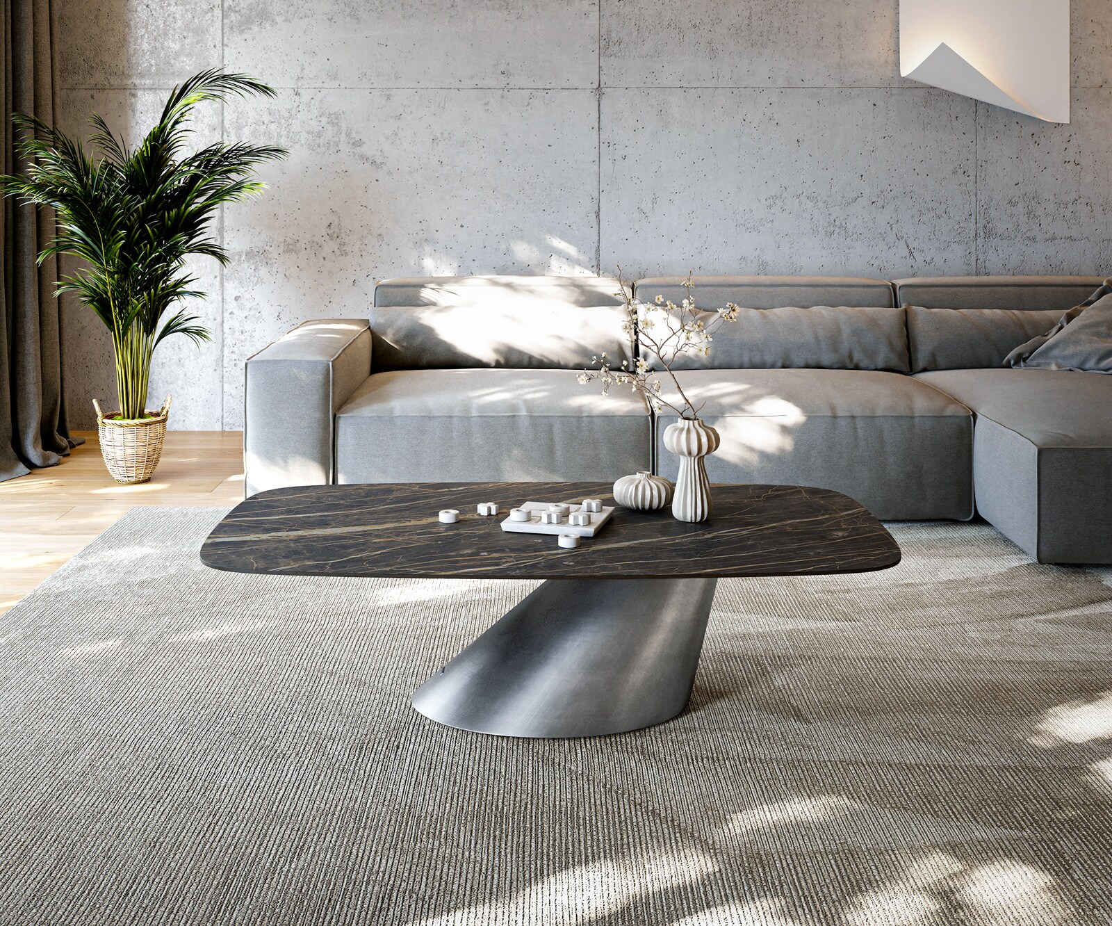 Couchtisch Edge Boot 140x80 cm Keramik Laminam® Noir Desir Braun Conis Metallic Silber 1