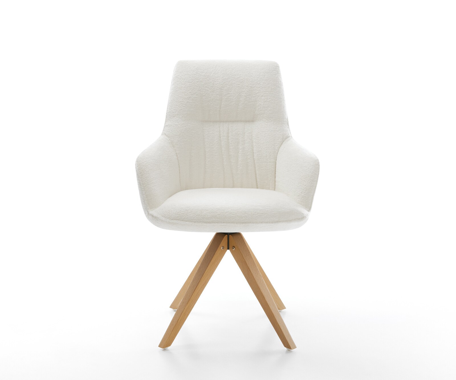 Chaise-pivotante Zelia-Flex avec accoudoirs bouclé doux beige pied en bois angulaire naturel pivotement sur 180° resorts ensachés 1