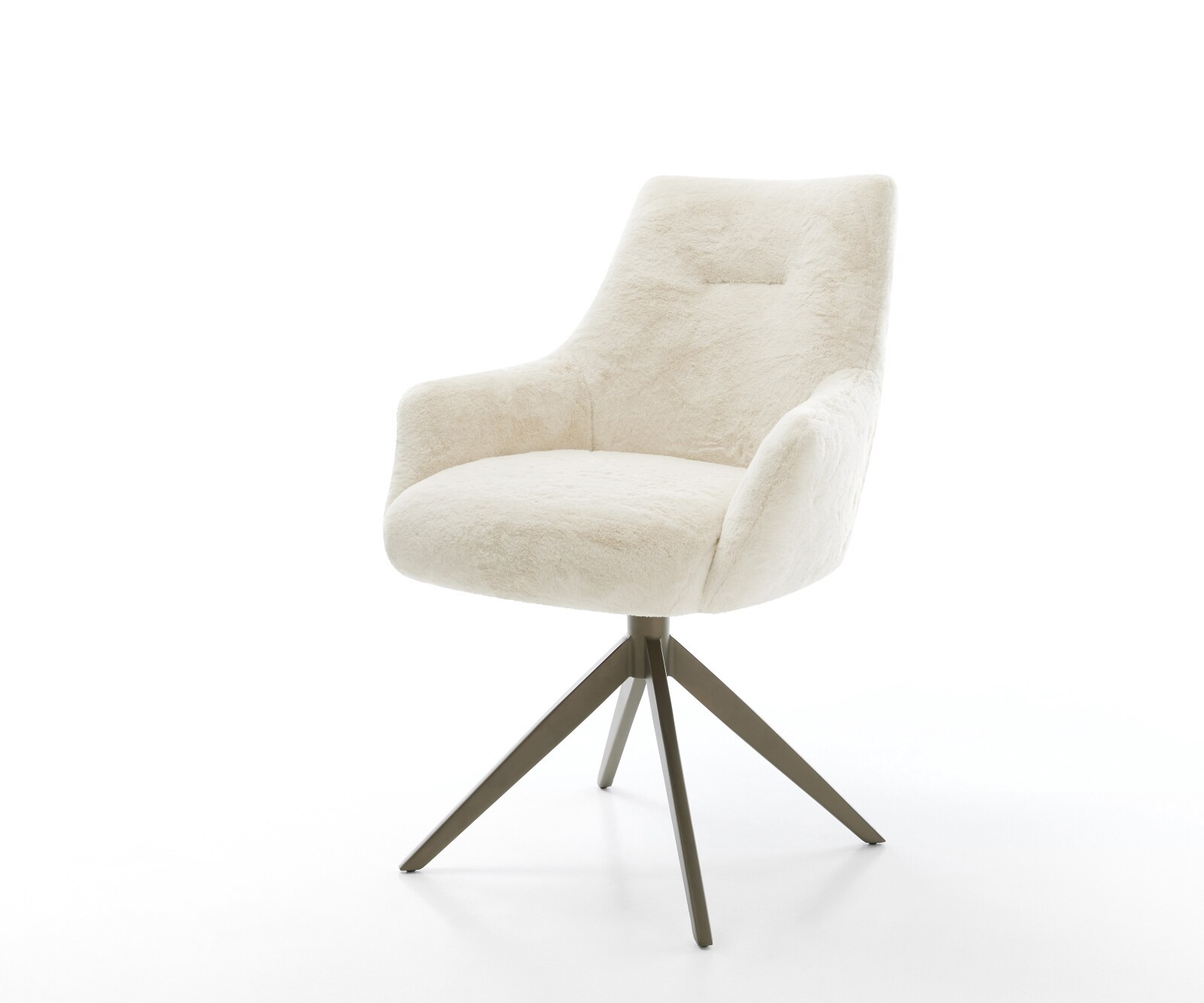 Chaise-pivotante Alja-Flex avec accoudoirs peluche crème-blanc pied croisé large aspect titane pivotement sur 360° fonction bascule resorts ensachés 1